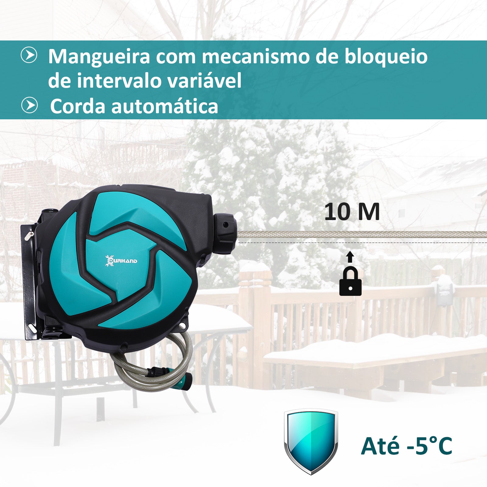 Carretel para Mangueira Retrátil de Irrigação 10m + 1m Verde e Preto 29,5x16,5x33 cm