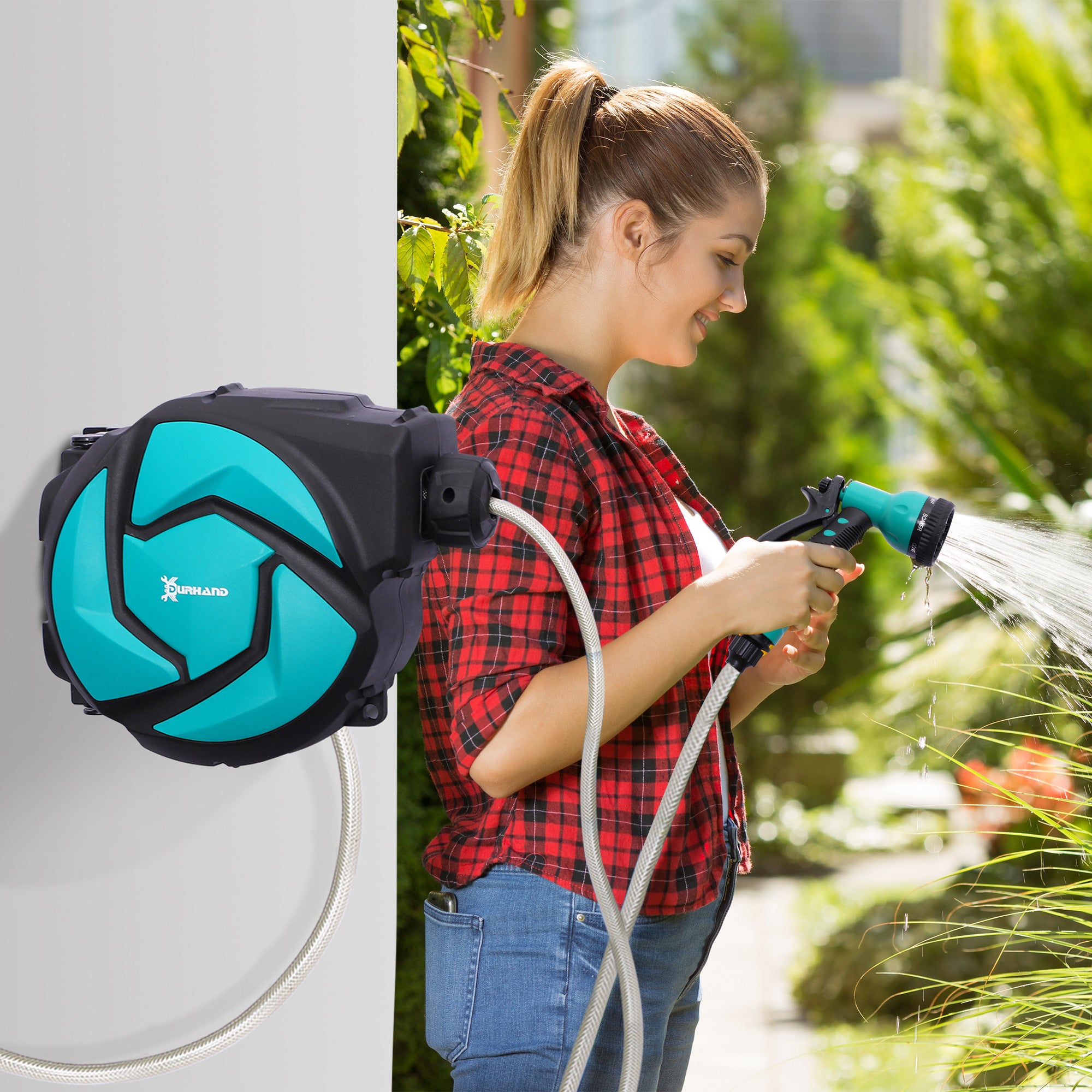 Carretel para Mangueira Retrátil de Irrigação 10m + 1m Verde e Preto 29,5x16,5x33 cm