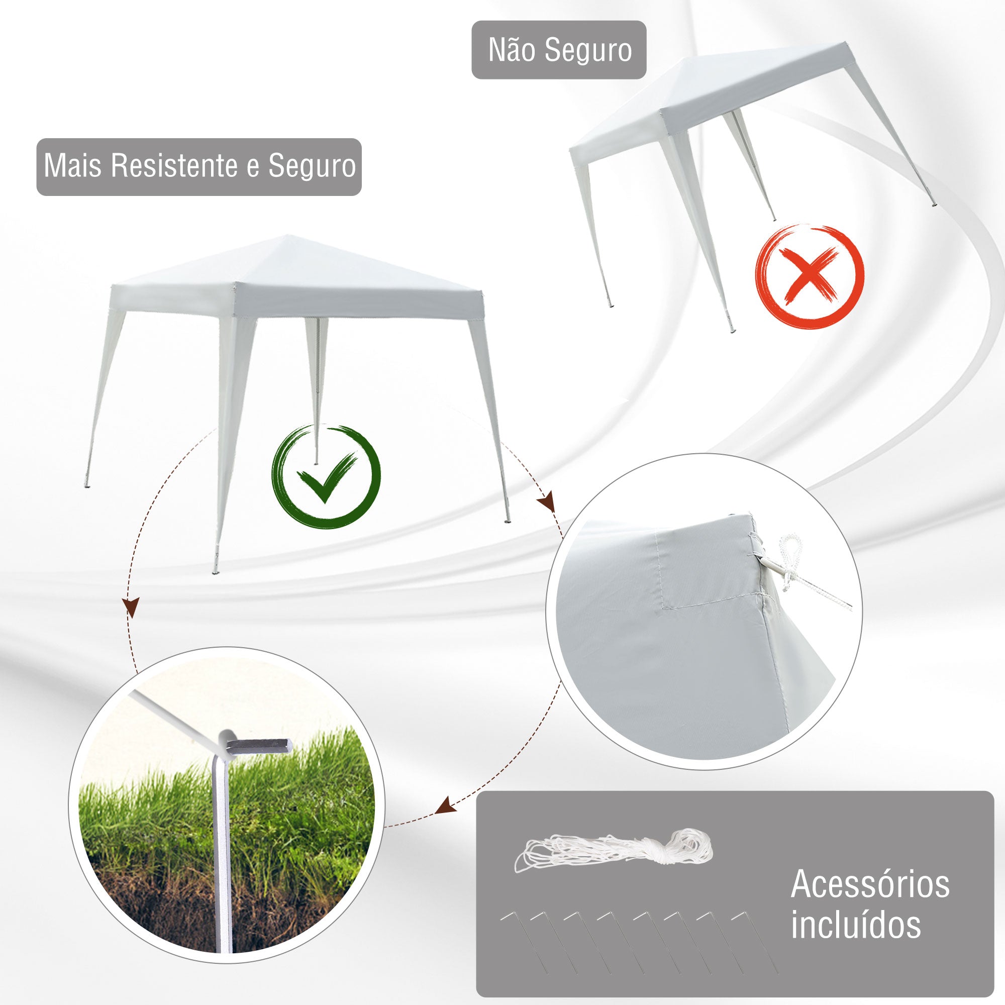 Tenda Dobrável 297x297x250 cm em Aço e Oxford - Branco