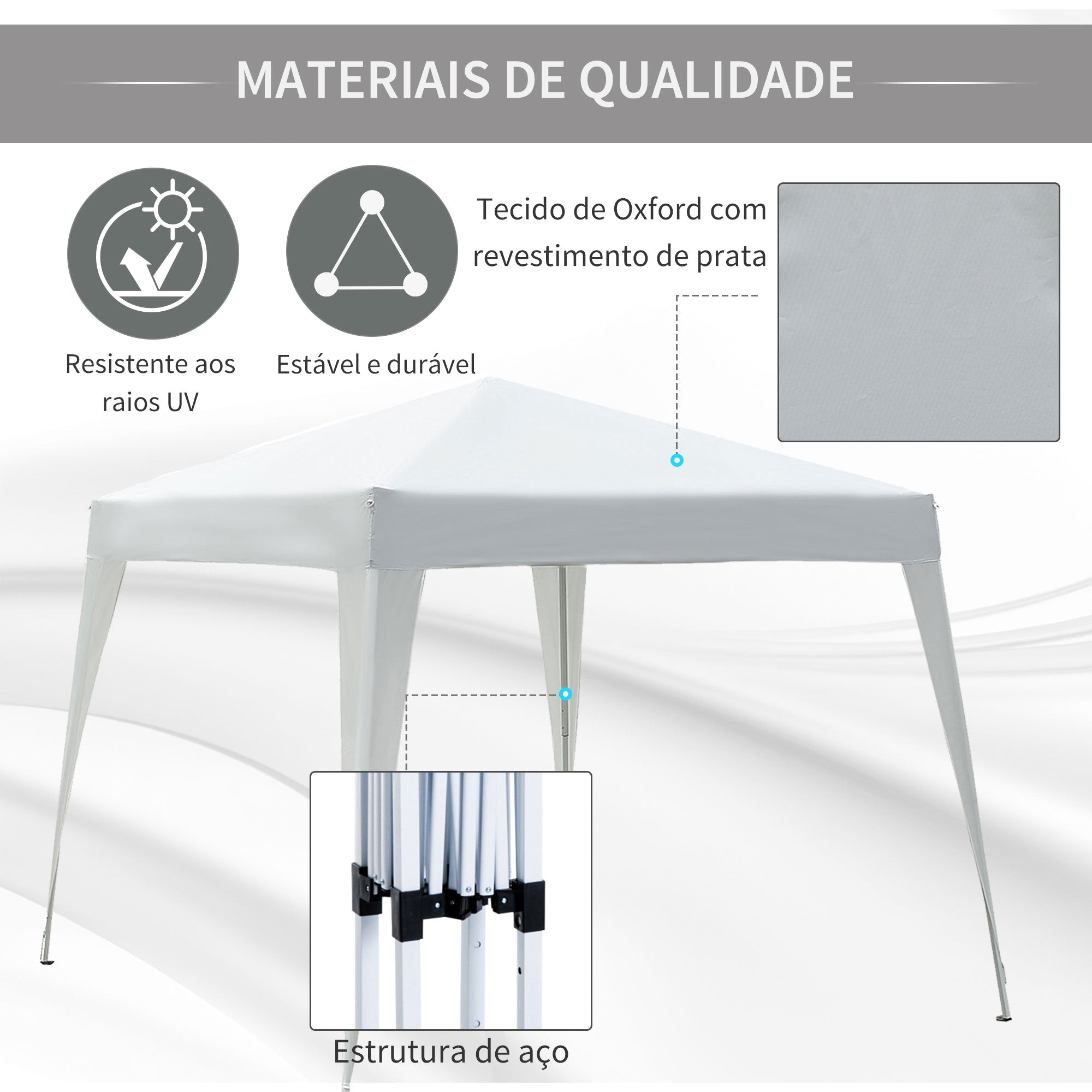 Tenda Dobrável 297x297x250 cm em Aço e Oxford - Branco