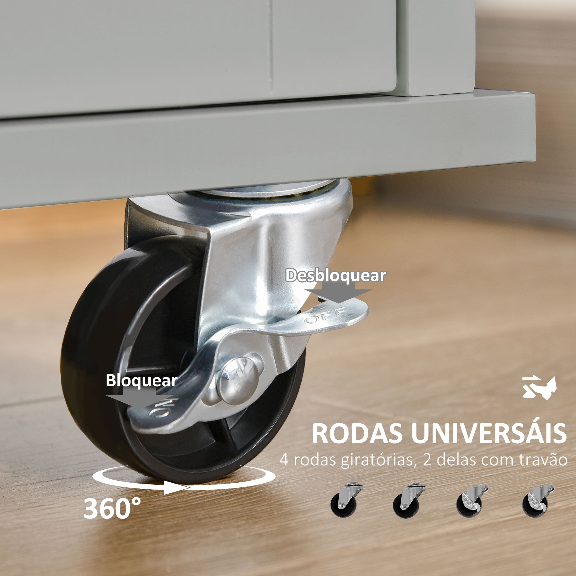 Carrinho de Cozinha Multiuso – 121x46x91cm – Cinza e Madeira