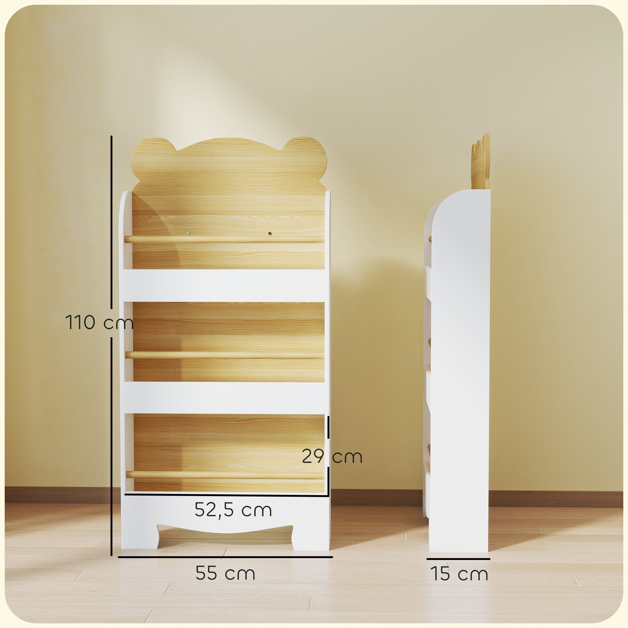 Estante Infantil de 3 Níveis 55x15x110 cm Madeira e Branco