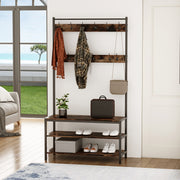 Cabide com Sapateira e Banco Estilo Industrial 100x40x184 cm - Castanho Rústico e Preto