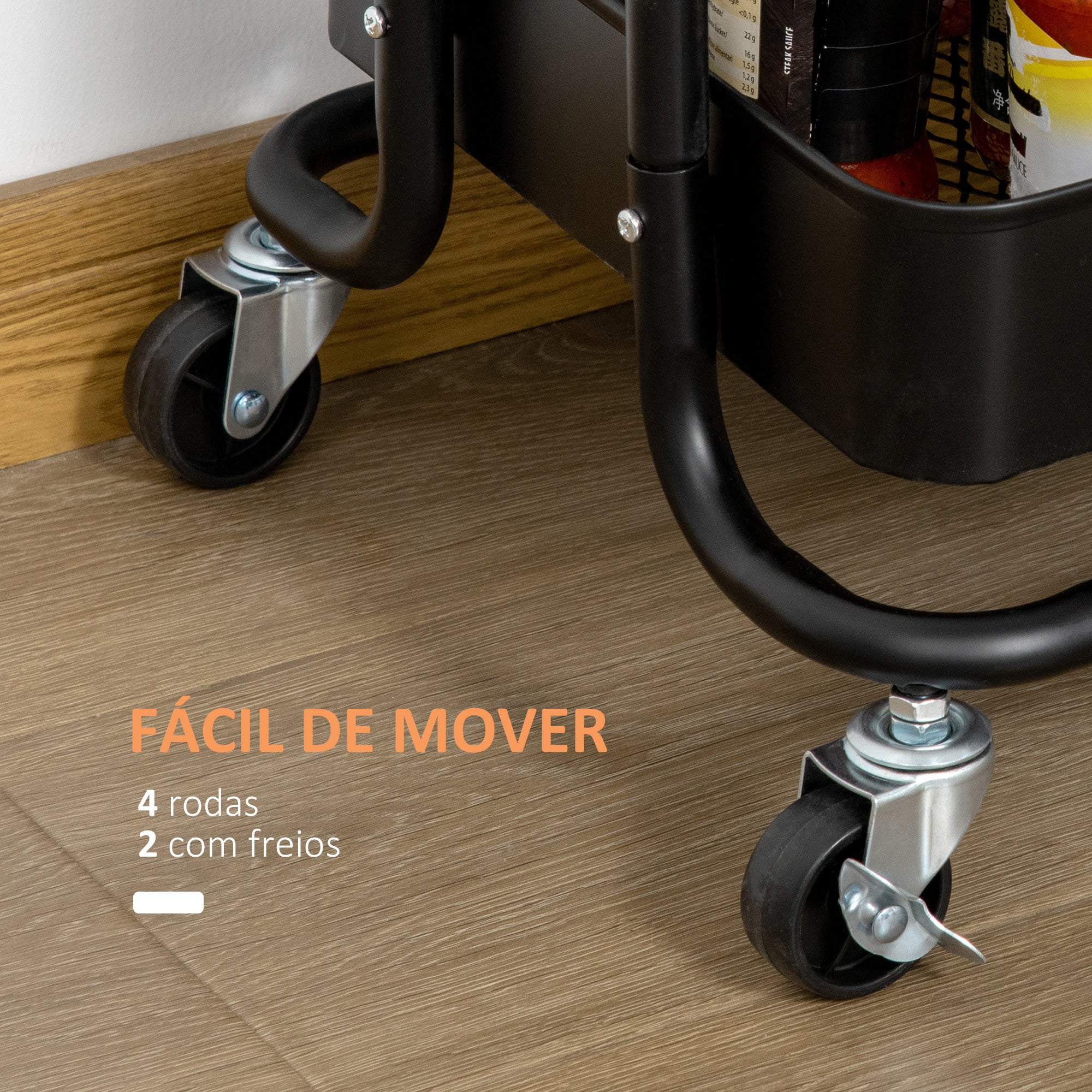 Carrinho de Cozinha 3 Níveis – 46x34.5x76.5cm – Preto – Aço