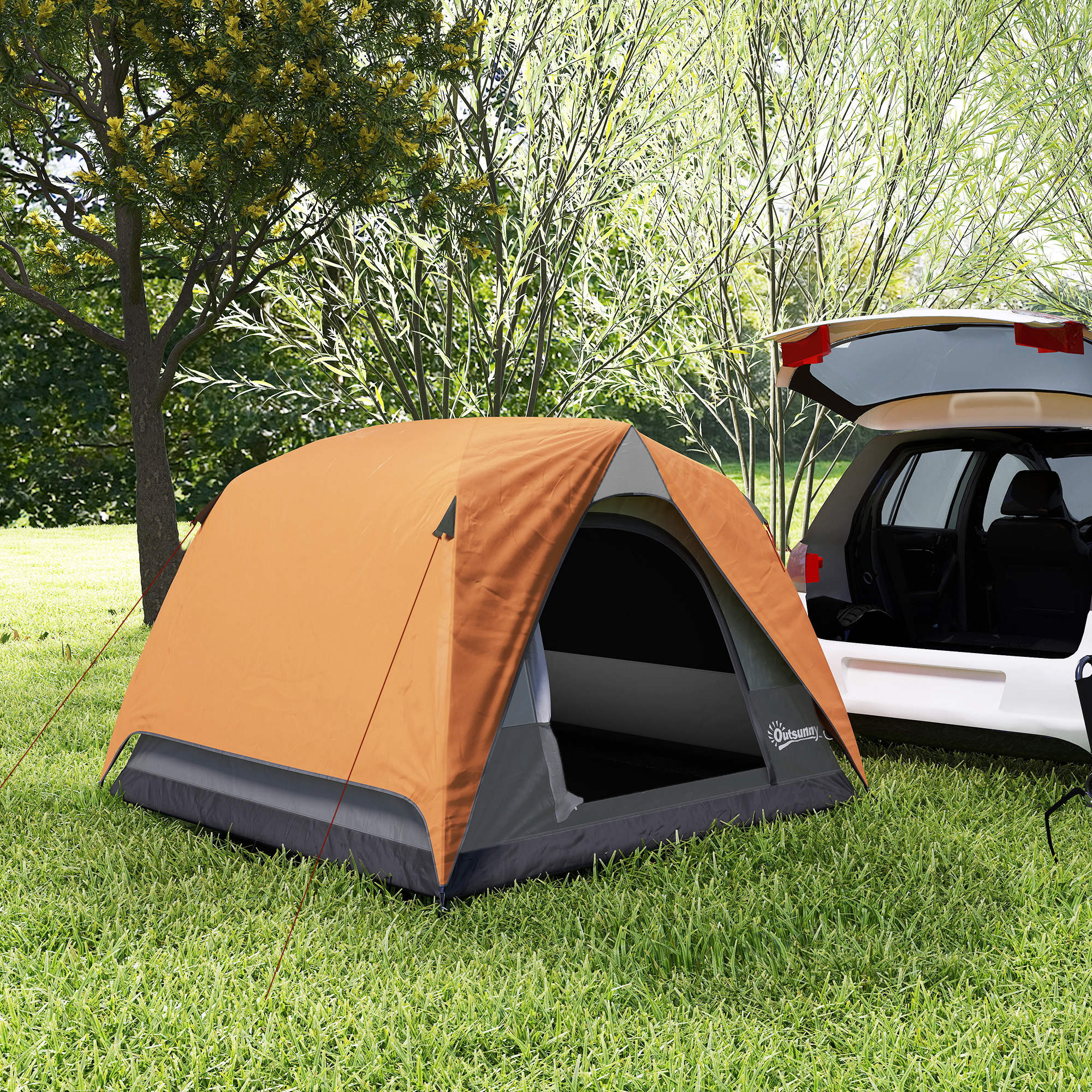 Tenda de Campismo Dobrável 200x200x135 cm - Laranja e Cinzento