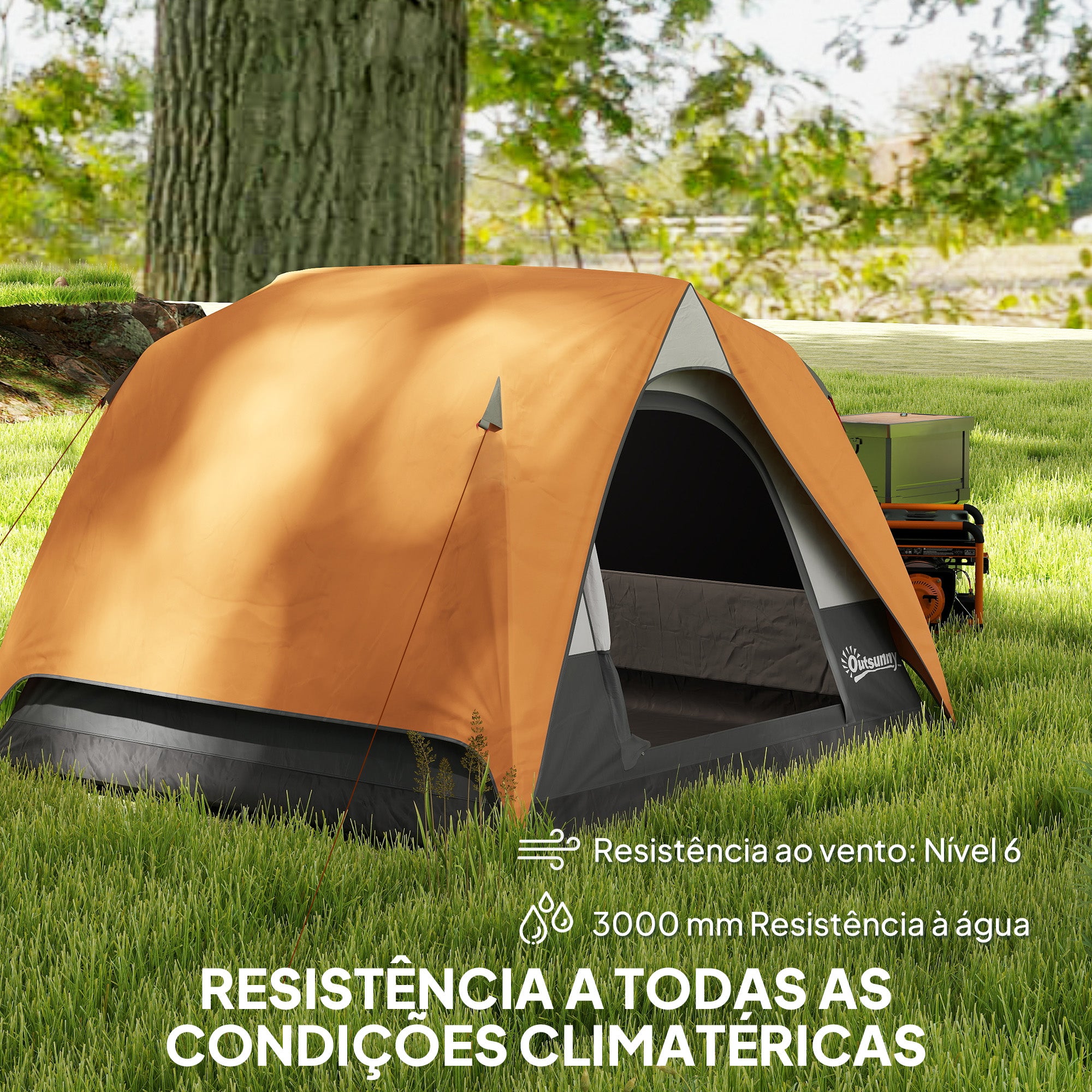 Tenda de Campismo Dobrável 200x200x135 cm - Laranja e Cinzento