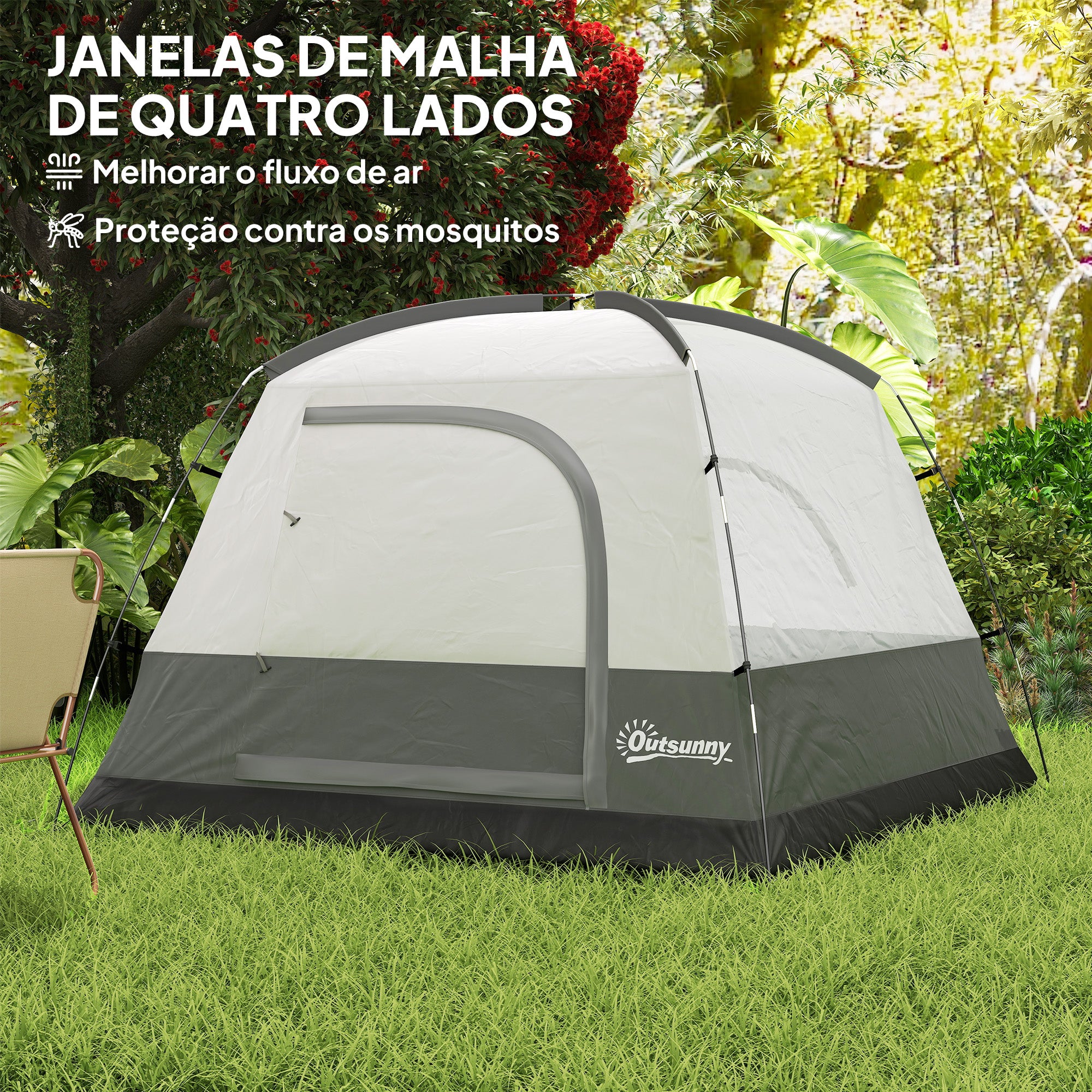 Tenda de Campismo Dobrável 200x200x135 cm - Laranja e Cinzento