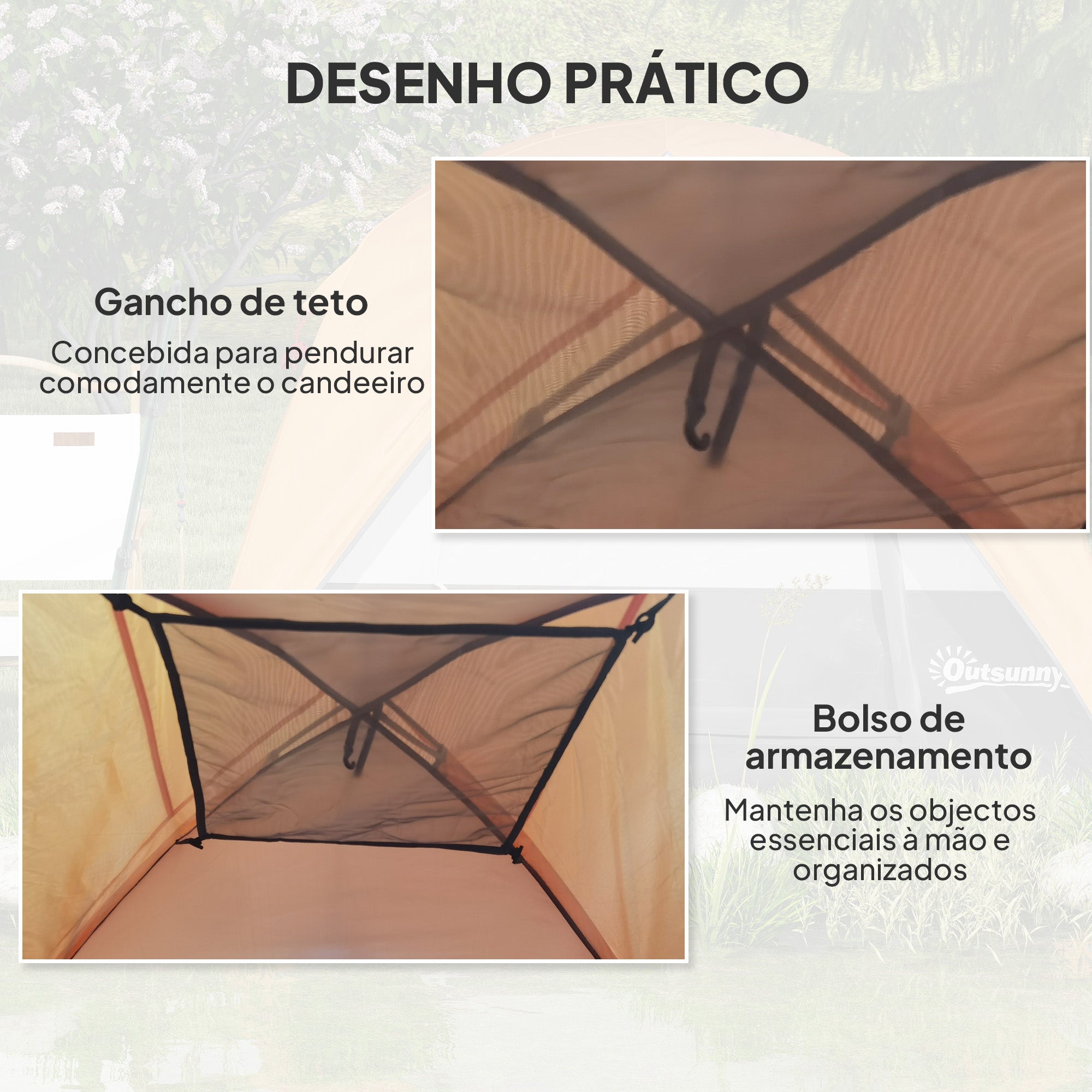 Tenda de Campismo Dobrável 200x200x135 cm - Laranja e Cinzento