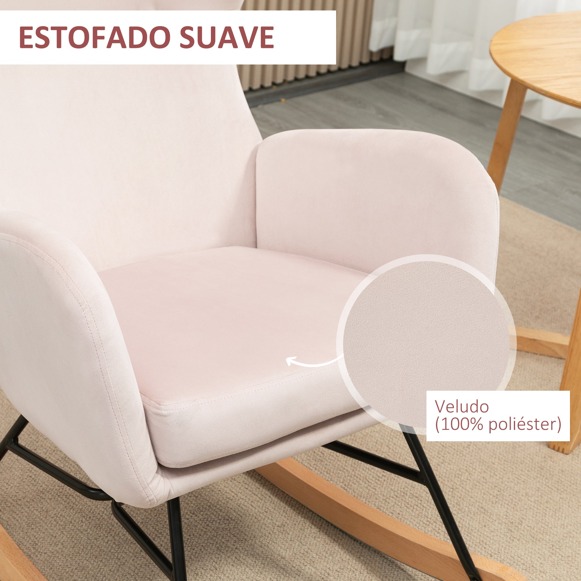 Poltrona Baloiço Estofada em Veludo Rosa 65x87x102 cm