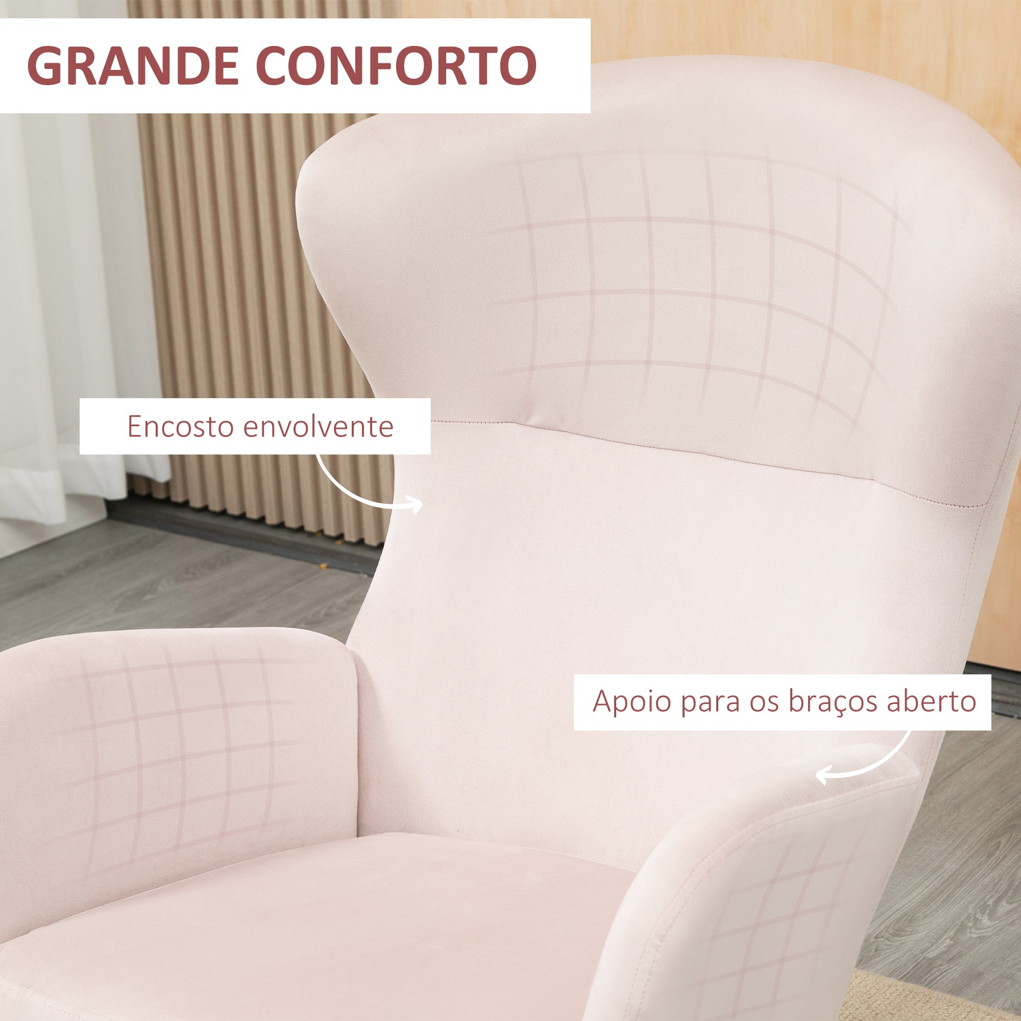 Poltrona Baloiço Estofada em Veludo Rosa 65x87x102 cm