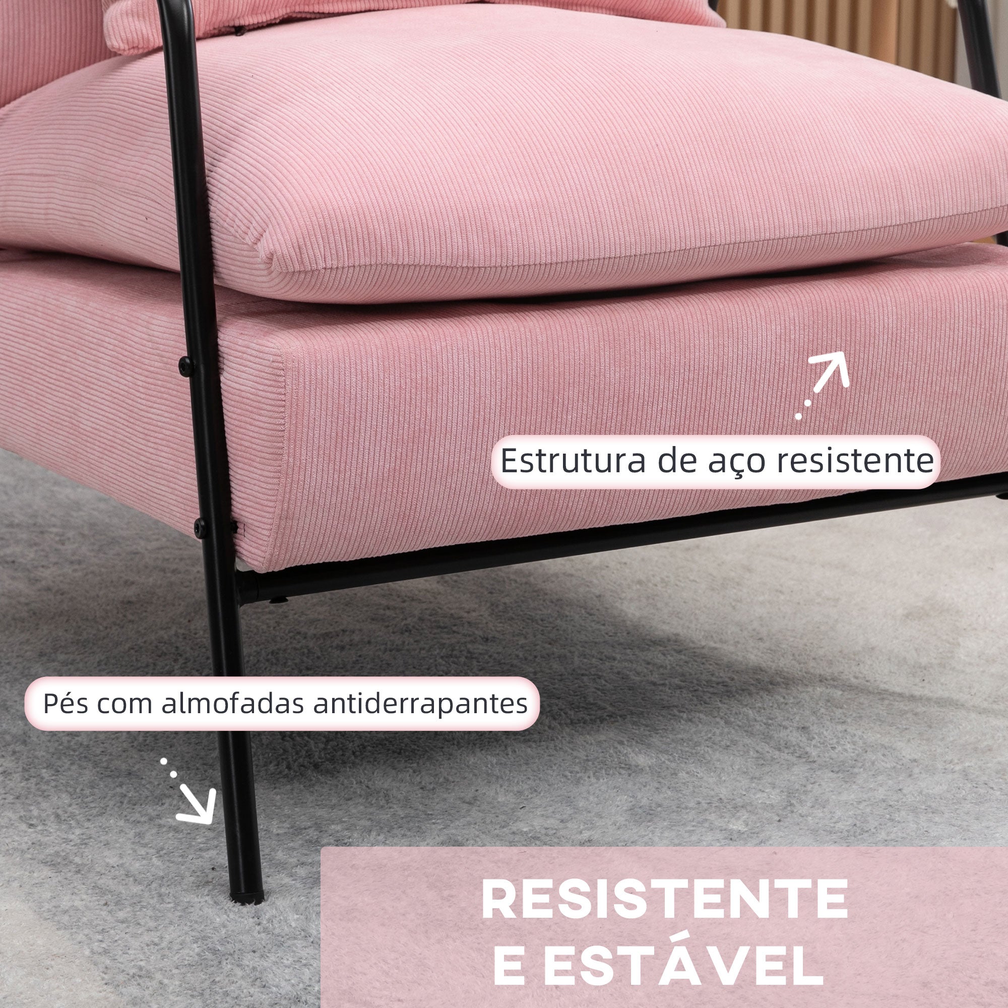 Poltrona Relax – 68x91,5x88cm – Rosa – Tecido de veludo cotelê