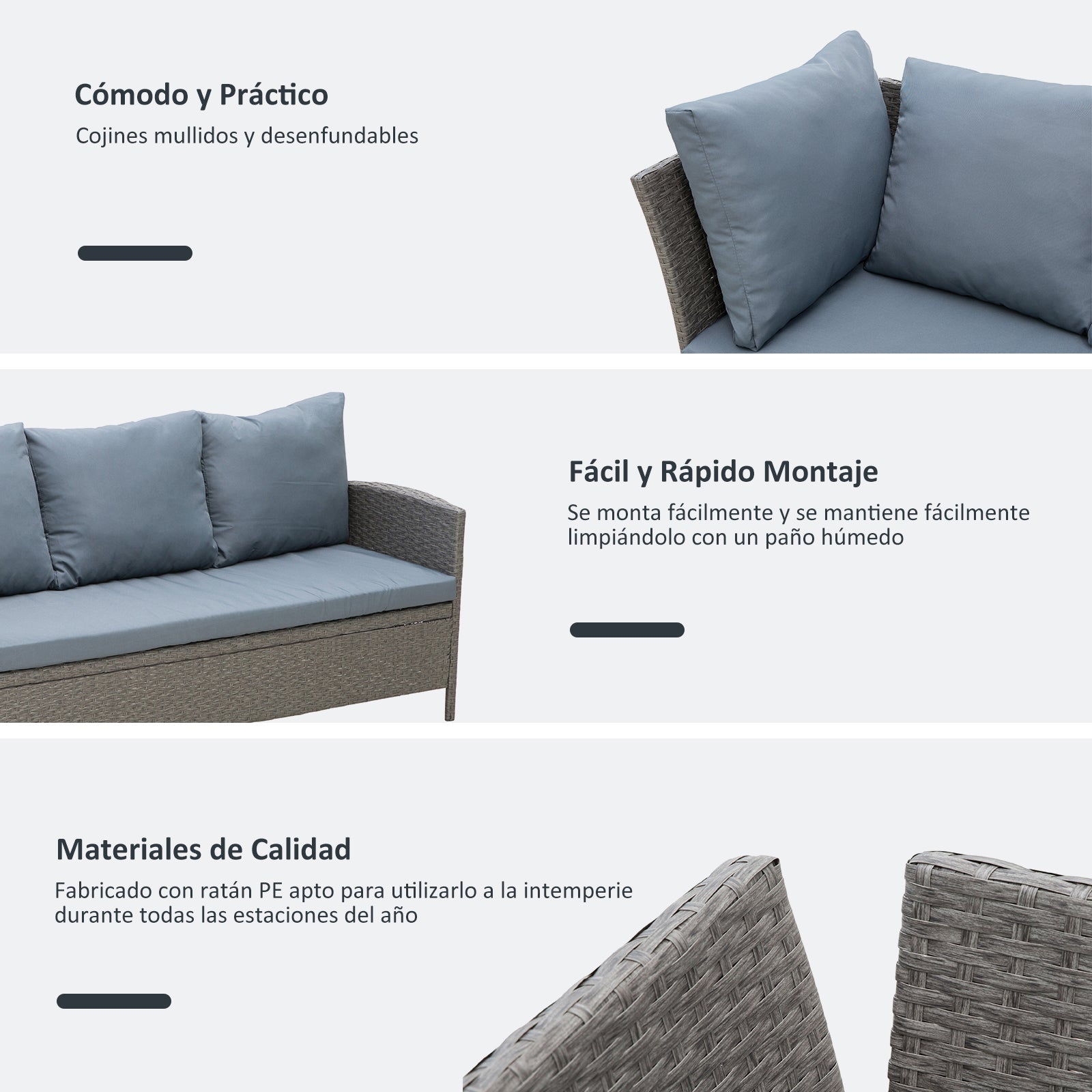 Conjunto de Sofá de Jardim – 182x67x74 cm – Castanho – Vime PE