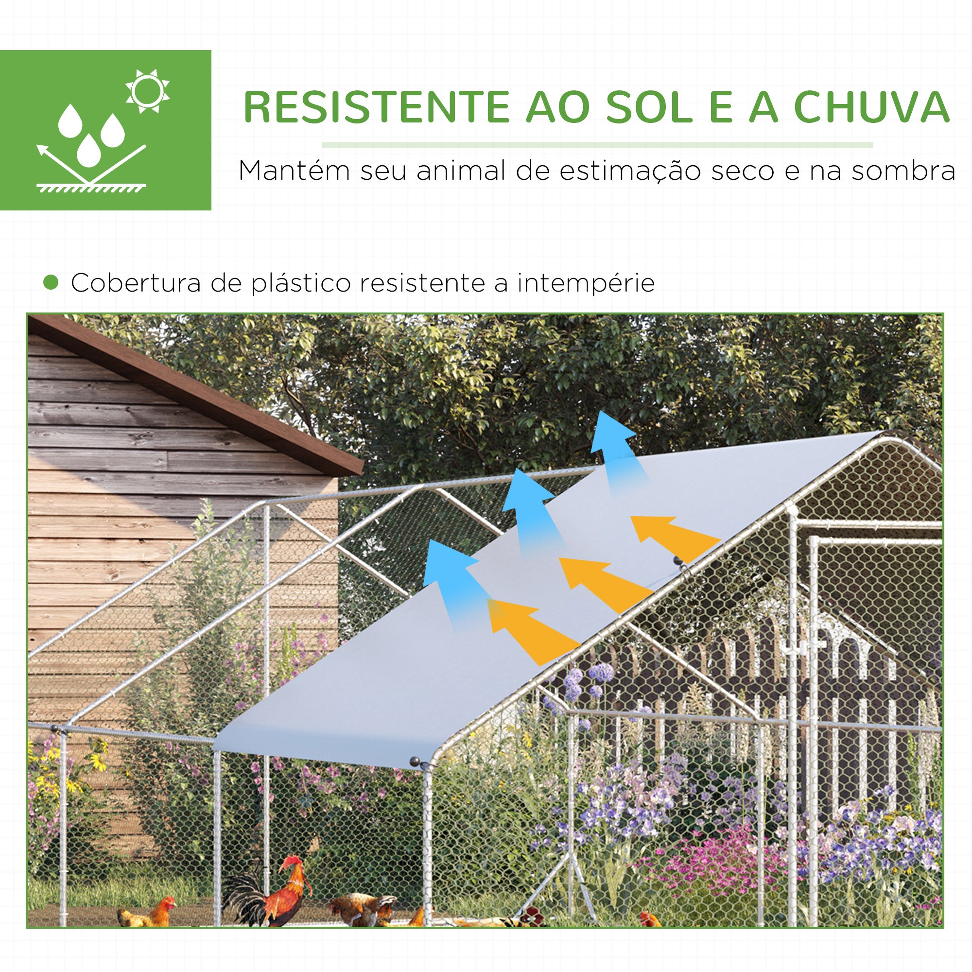 Galinheiro Exterior Grande – 300x600x200cm – Prata – Aço