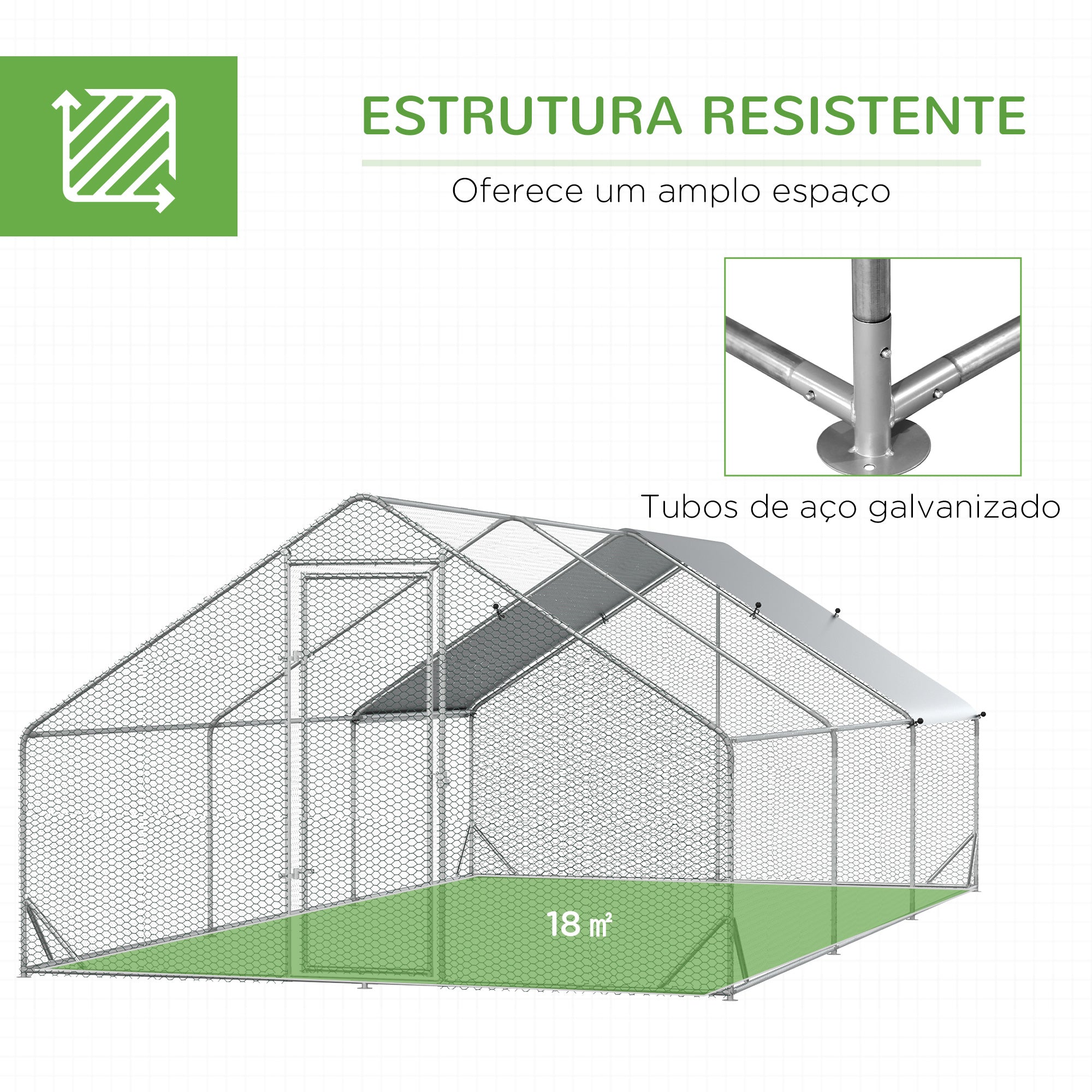 Galinheiro Exterior Grande – 300x600x200cm – Prata – Aço