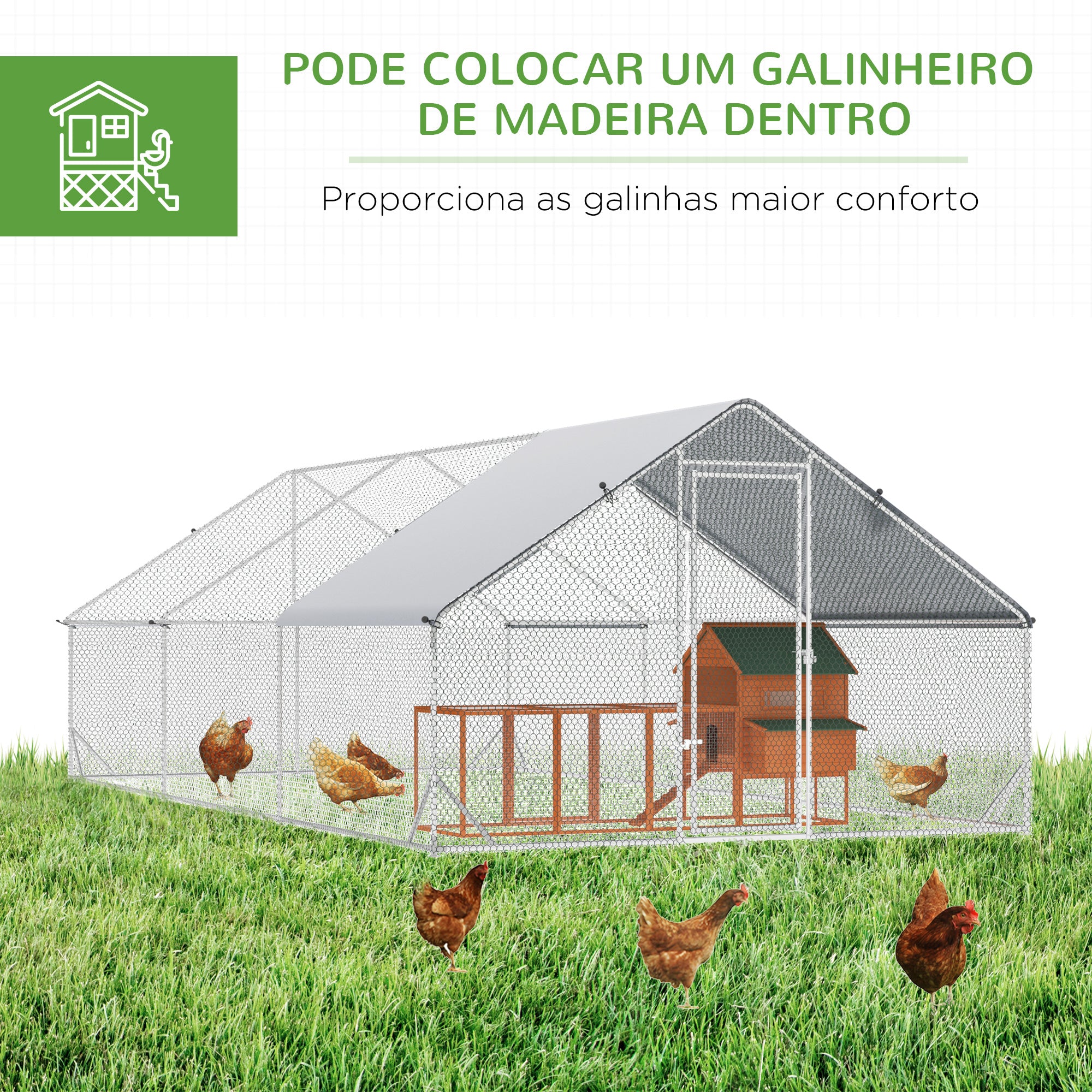 Galinheiro Exterior Grande – 300x600x200cm – Prata – Aço