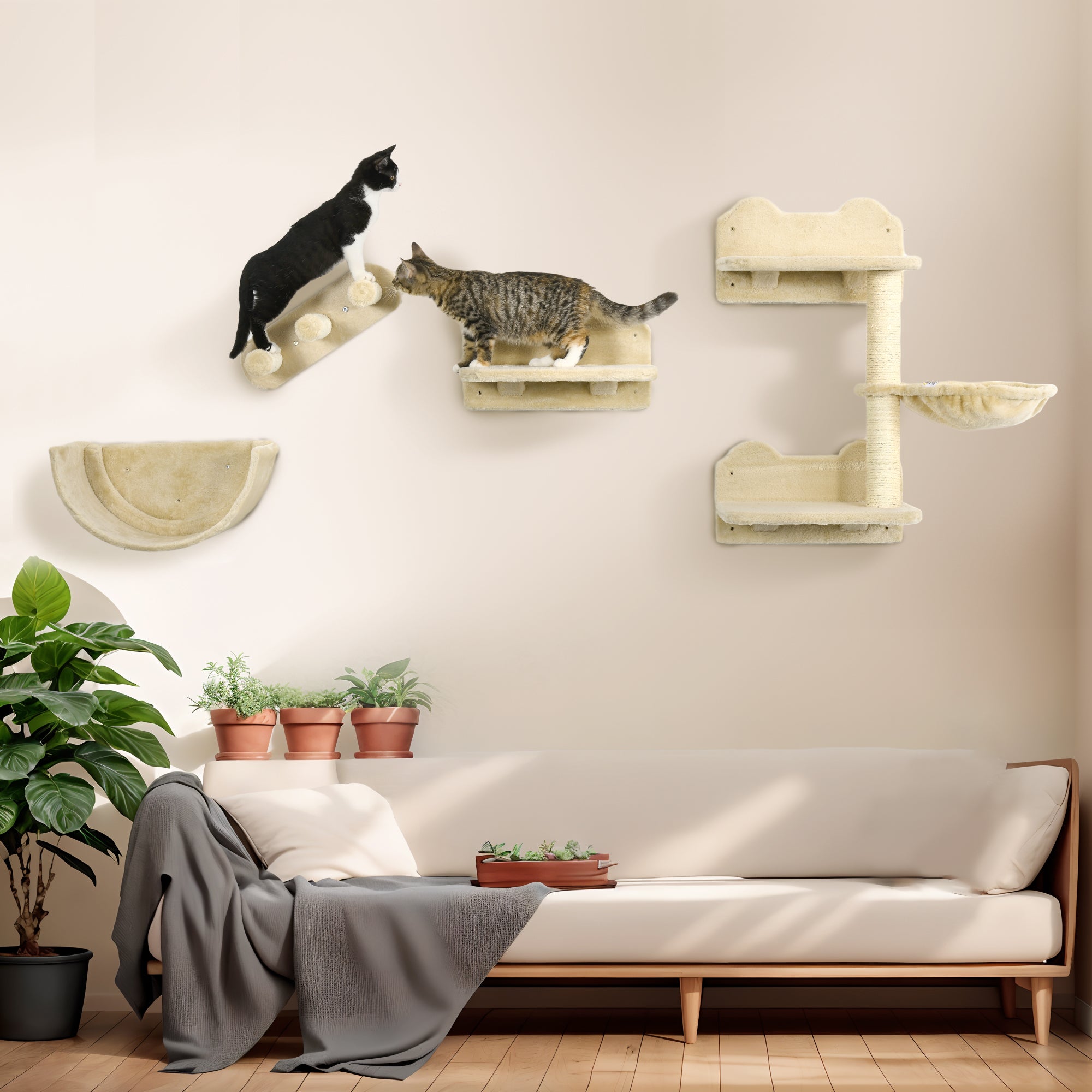 Prateleiras de Escalada para Gatos – 40x28x73 cm – Bege – Aglomerado de madeira