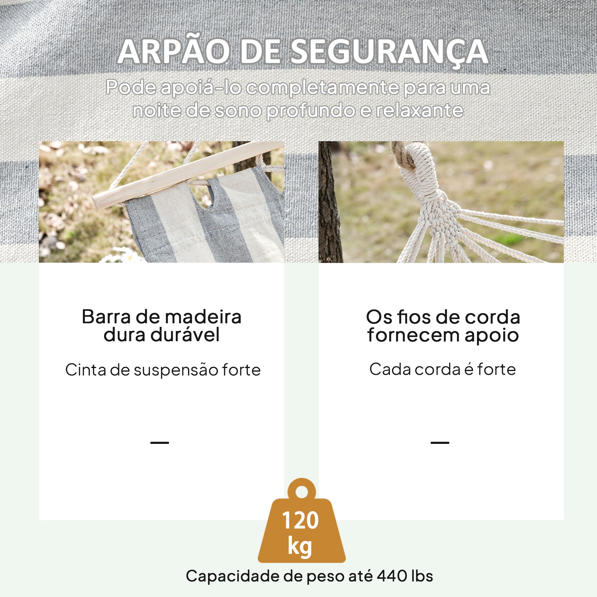 Cama Rede de Jardim 200x100 cm em Creme e Cinza
