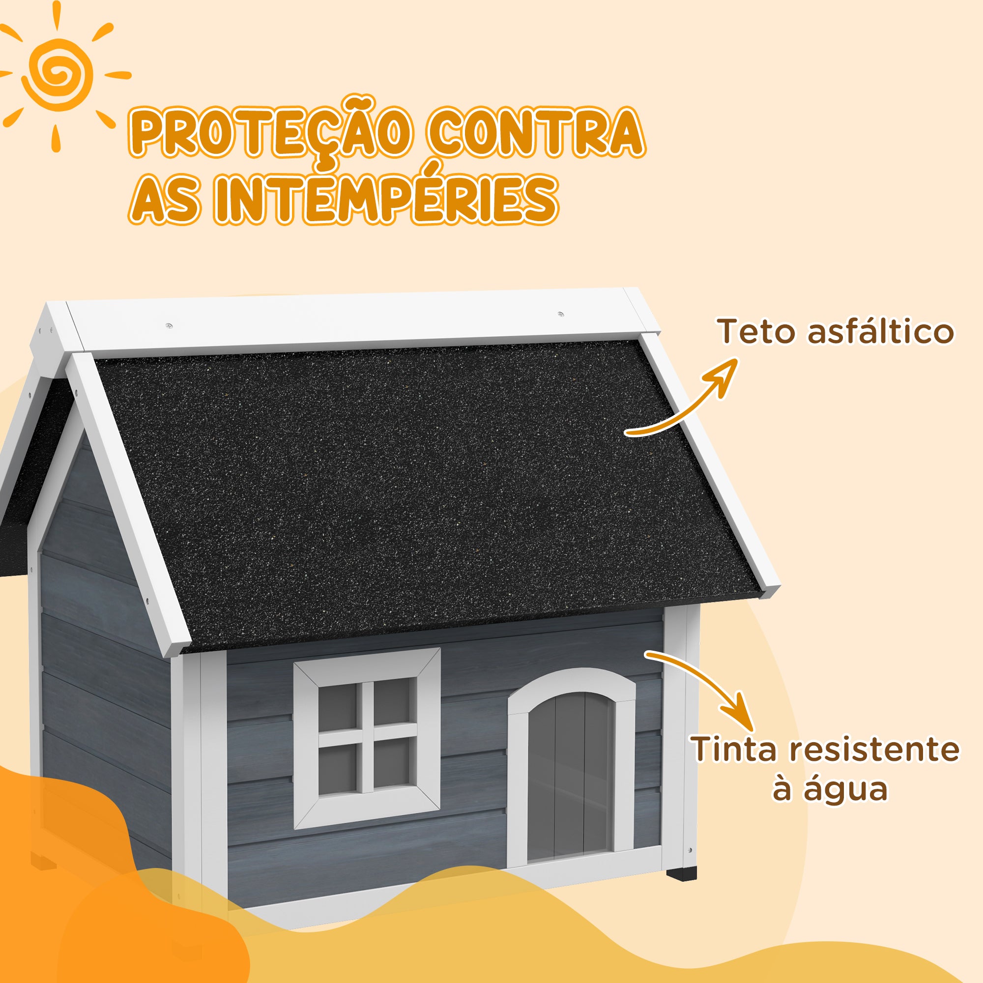 Casa para Gatos de Madeira com Telhado Asfáltico 77x57,5x68 cm - Cinzento