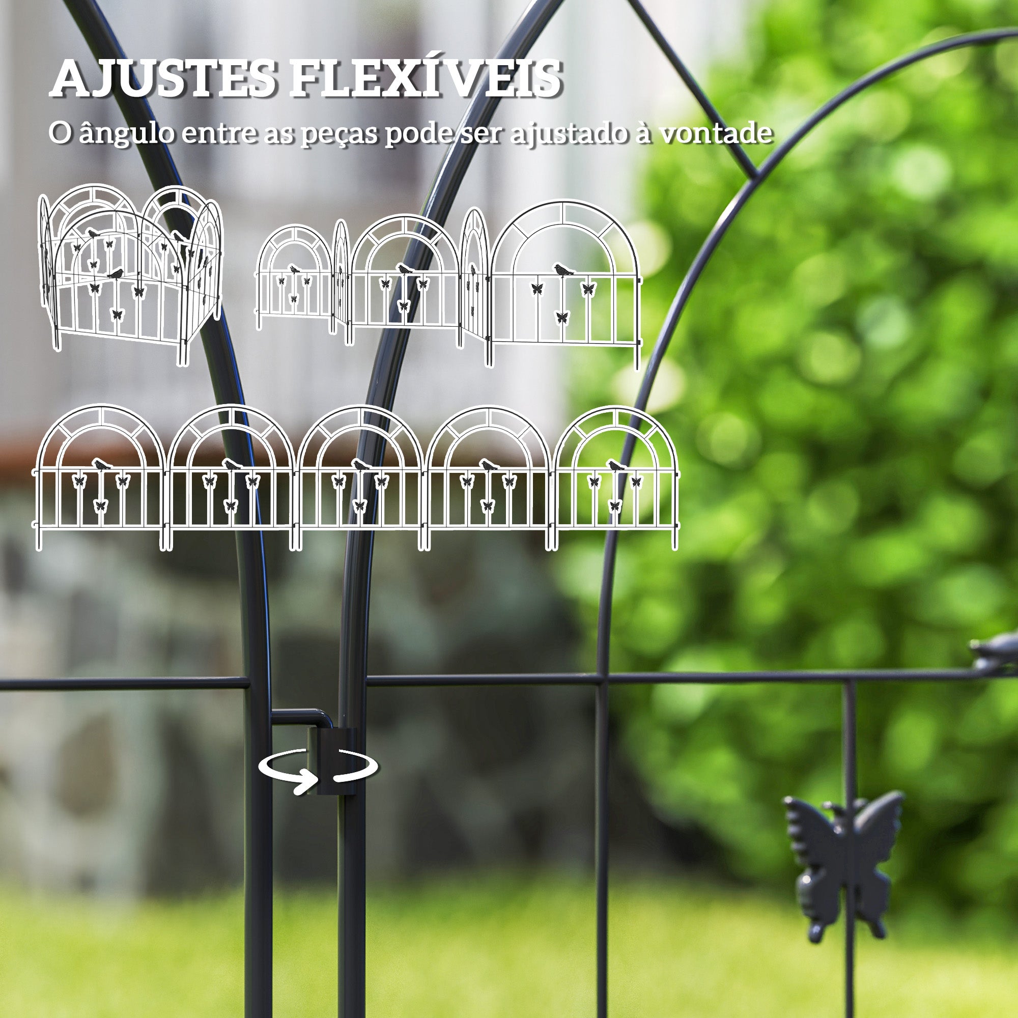 Vedação para Jardim – 300x70 cm – Preto – Metal