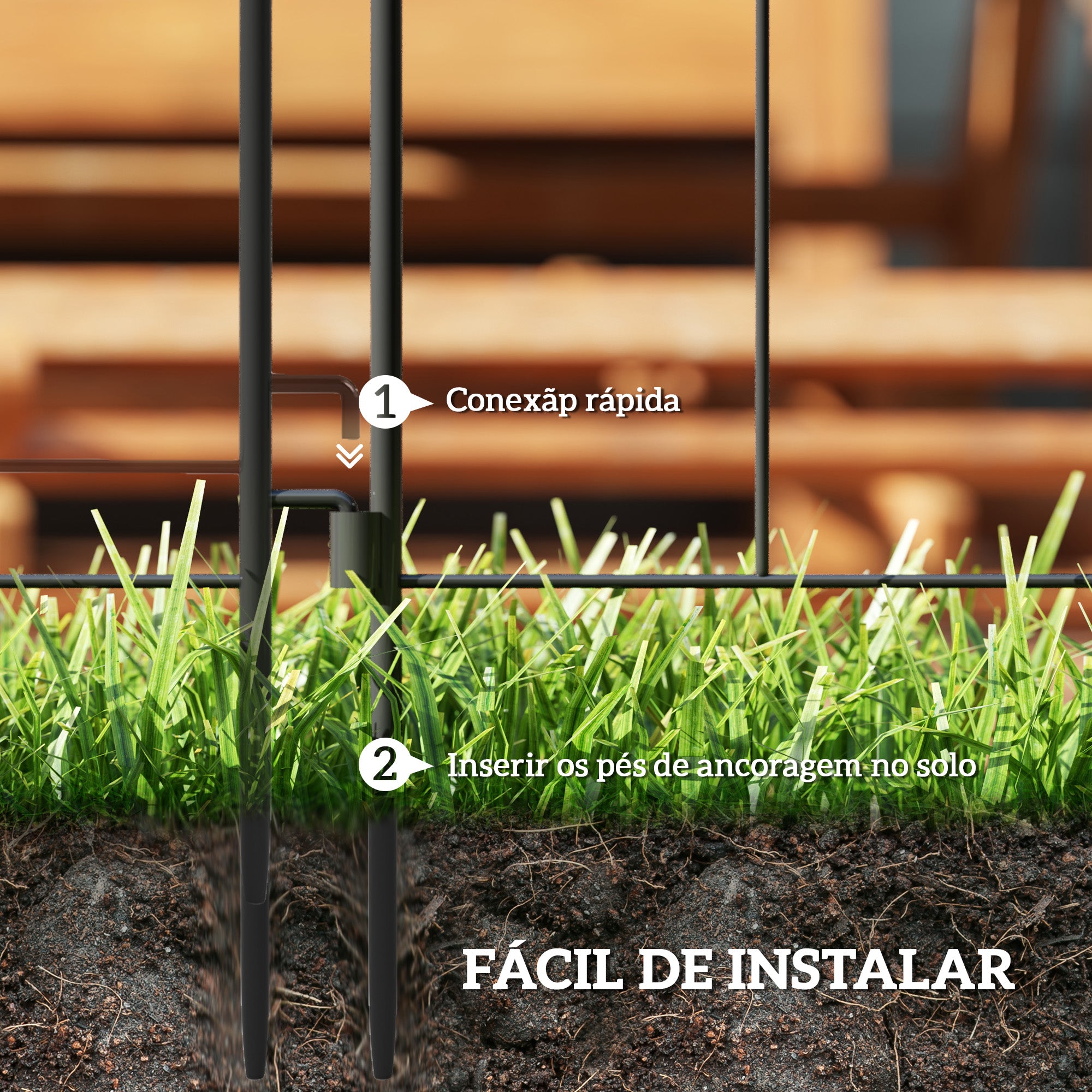 Vedação para Jardim – 300x70 cm – Preto – Metal