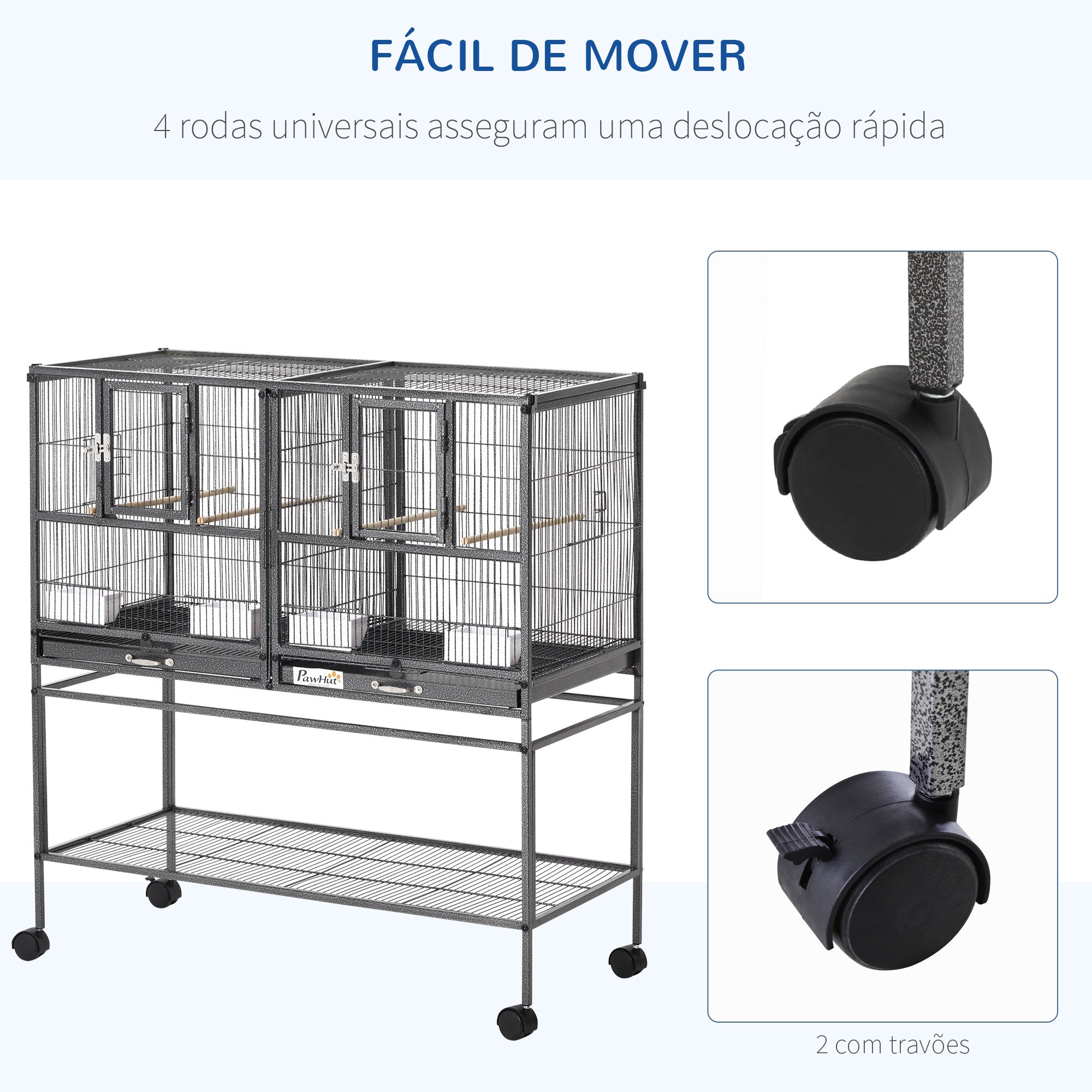 Gaiola Dupla para Pássaros Pequenos 95x45,5x102 cm Preto