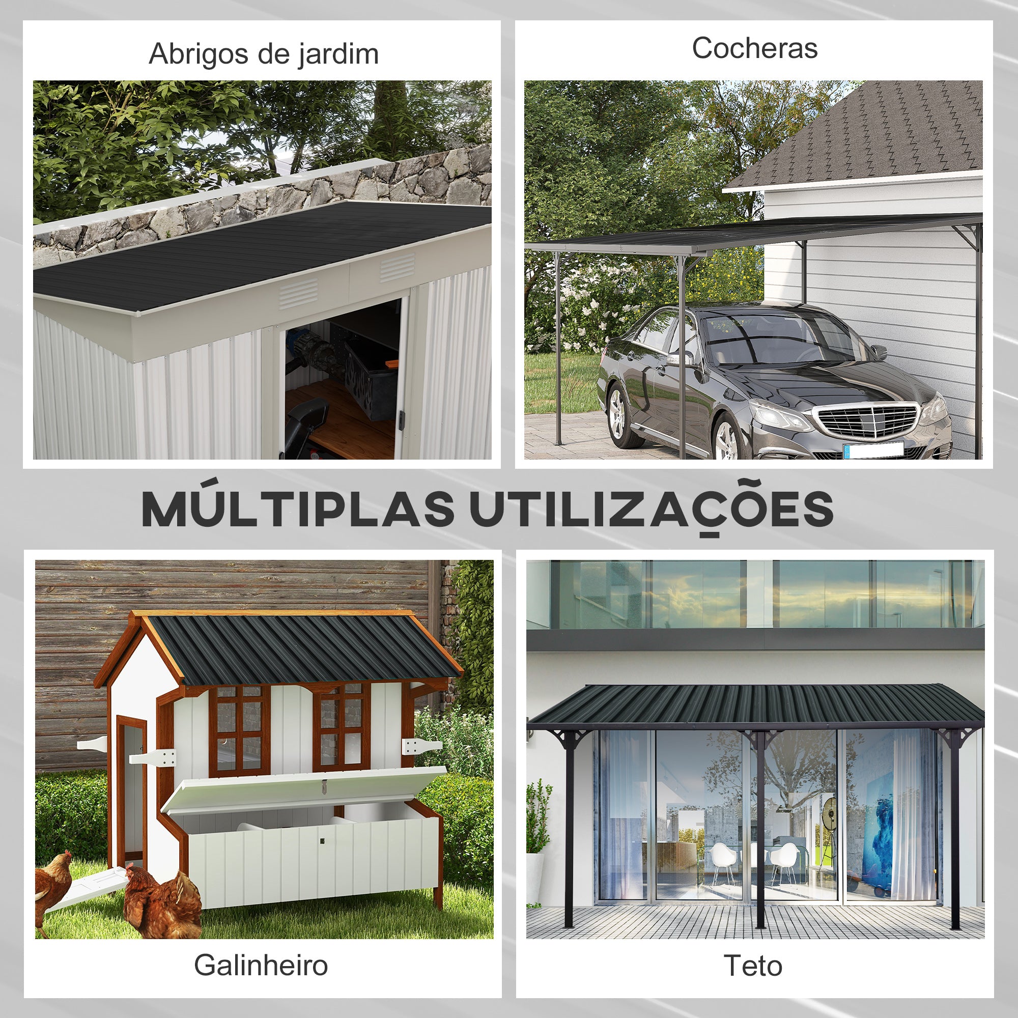 Conjunto de 12 Painéis para Teto em Aço Galvanizado 129x45 cm - Cinza Escuro