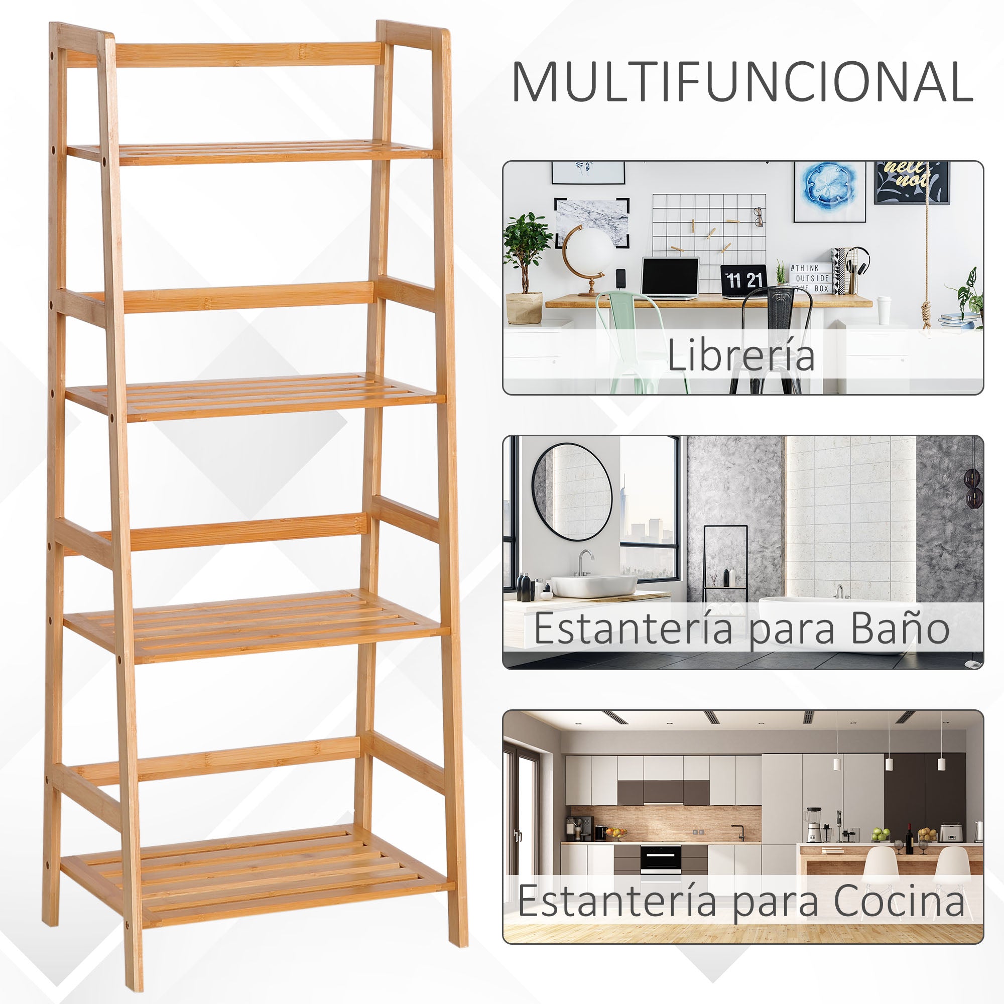 Estante de Bambu 4 Prateleiras Cor Madeira Natural 48x31,5x120 cm
