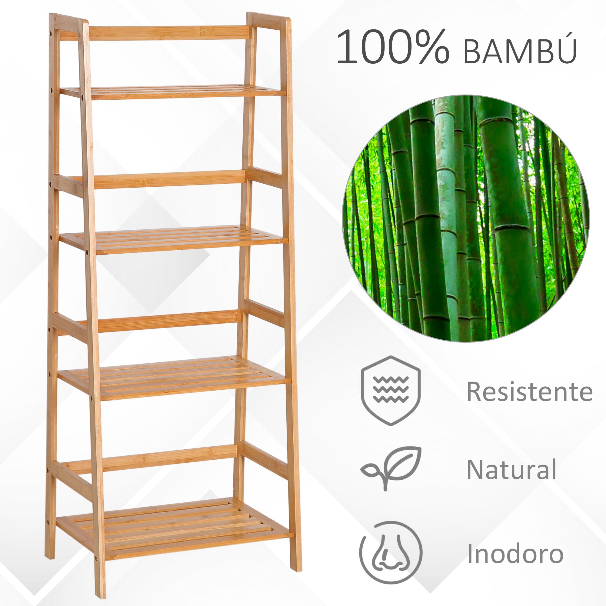 Estante de Bambu 4 Prateleiras Cor Madeira Natural 48x31,5x120 cm