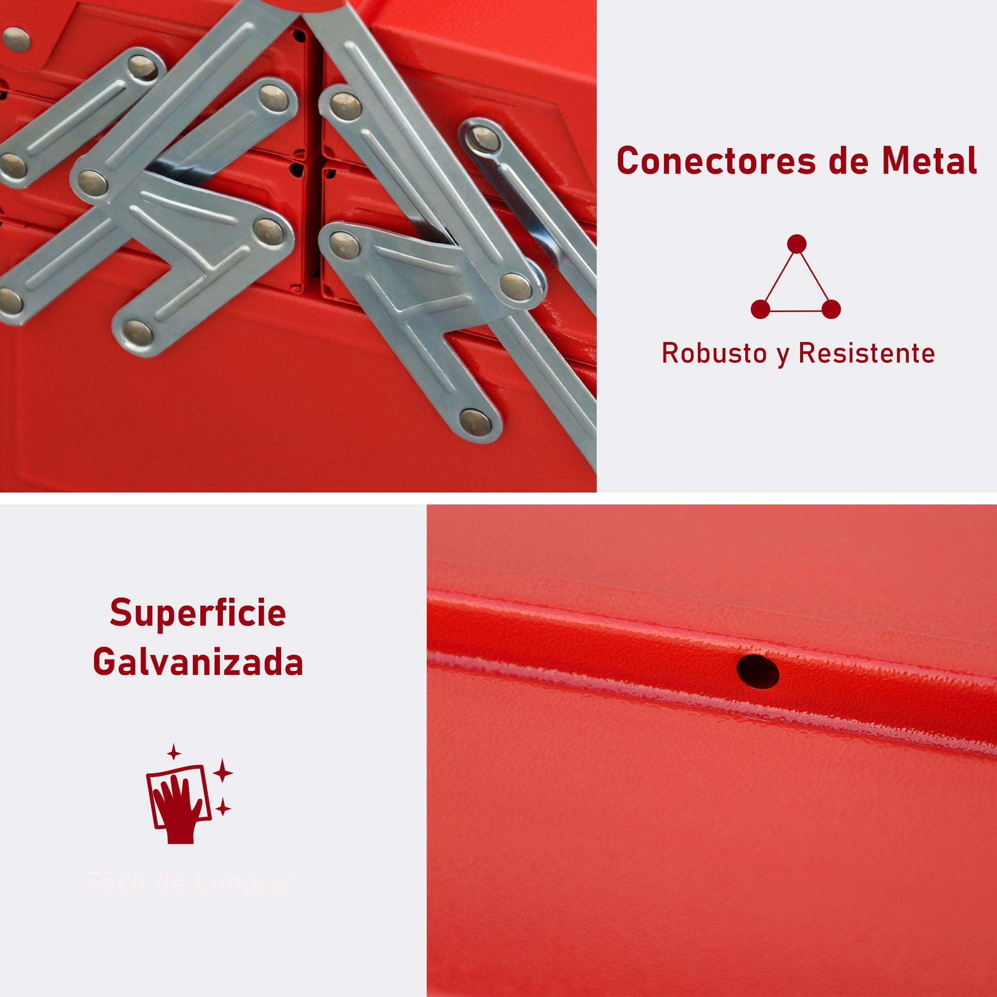 Caixa de Ferramentas Dobrável de Aço 45x22,5x34,5 cm - Vermelho