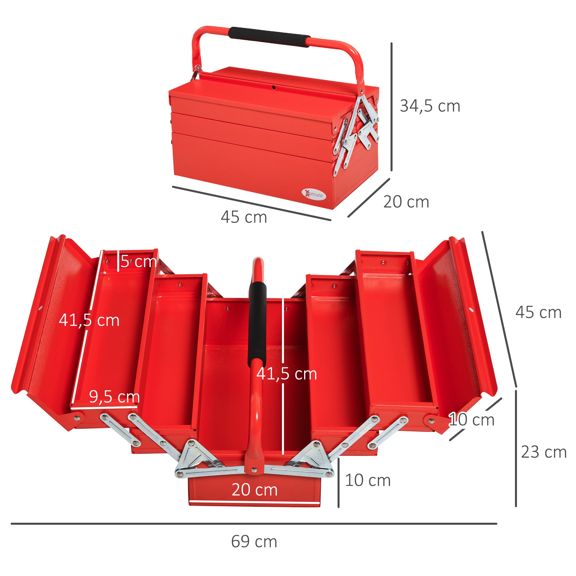 Caixa de Ferramentas Dobrável de Aço 45x22,5x34,5 cm - Vermelho
