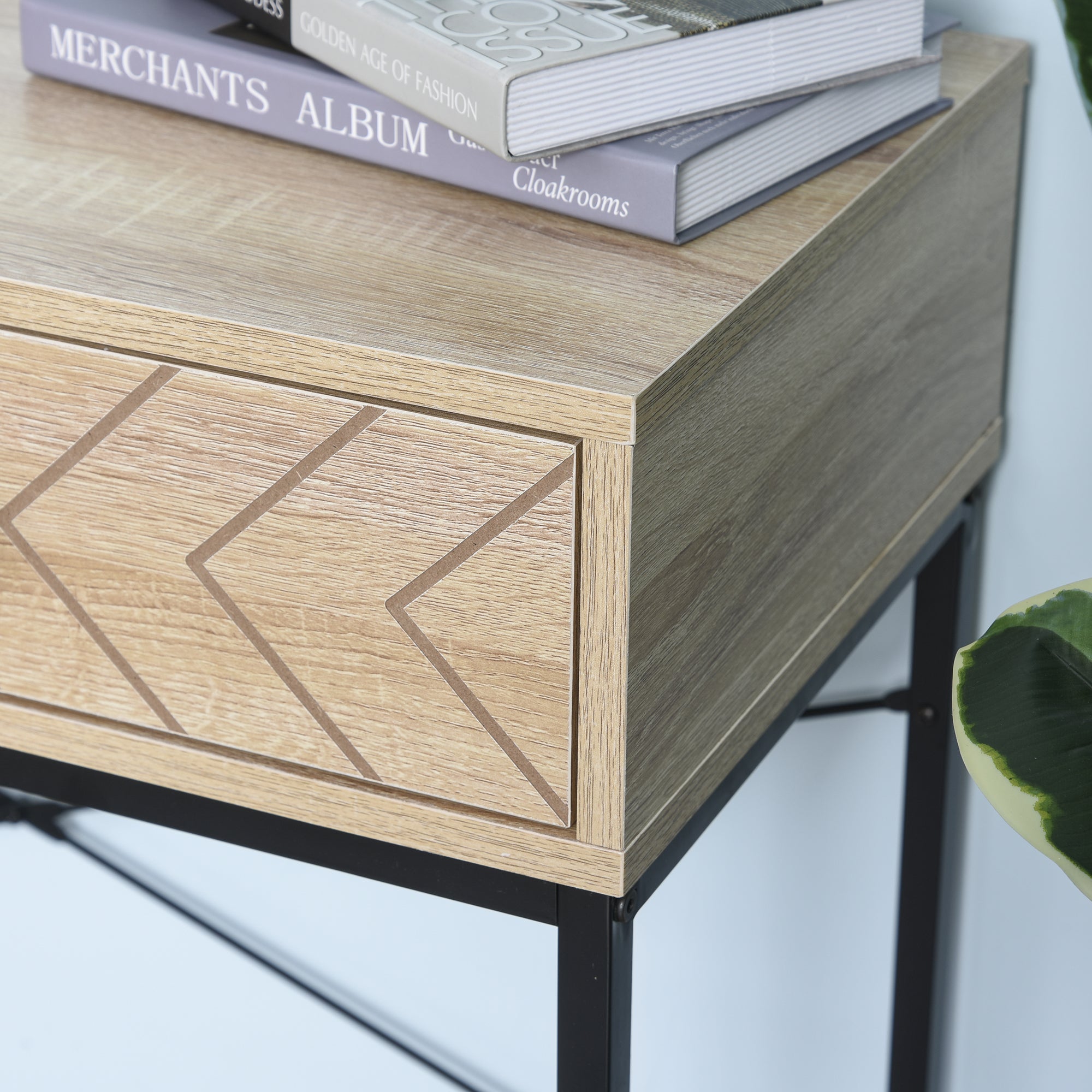 Mesa Consola – 90x35x76 cm – Cor de Madeira Natural – MDF e Metal