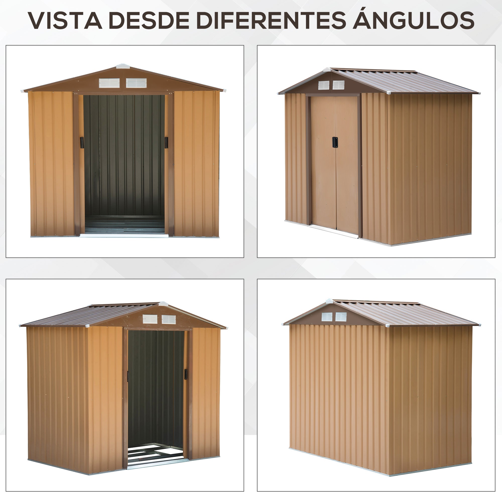 Abrigo de Jardim Cáqui 213x130x185cm - Armazenamento de Ferramentas