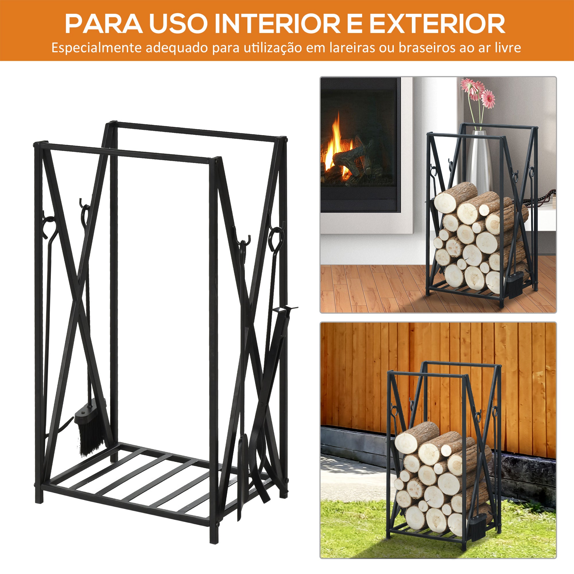 Suporte para Lenha 46x30x76 cm - Cor Preto