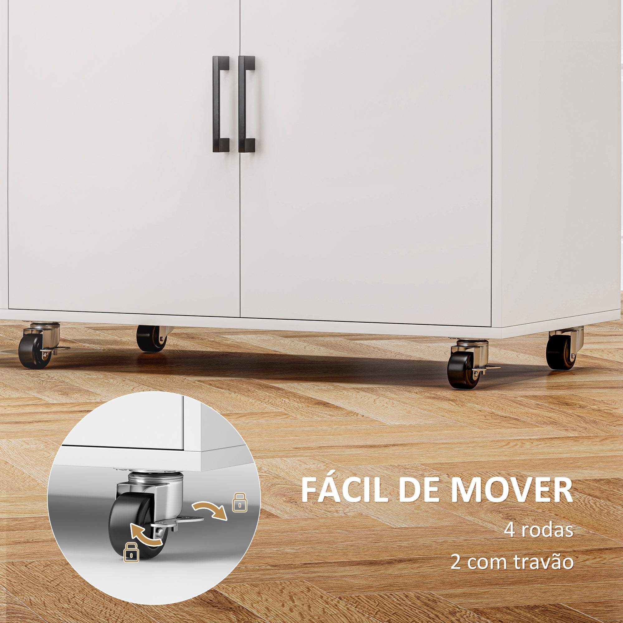 Móvel de Engomar a Ferro com Rodas – 125x43,5x102,5 cm – Branco – Melamina de madeira