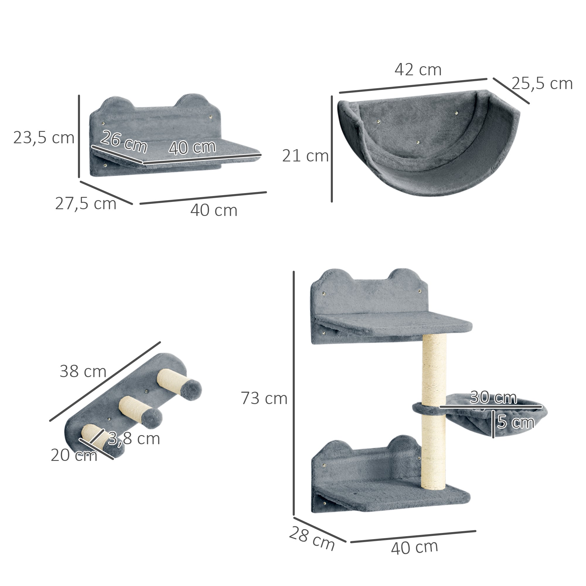 Prateleiras de Escalada para Gatos 40x28x73 cm - Cor Cinzenta