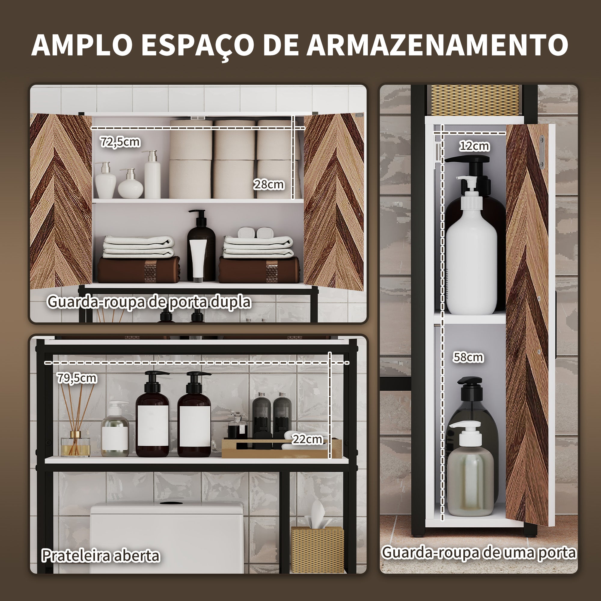 Móvel sobre Sanita – 79,5x23x178 cm – Branco e Madeira – Melamina e Aço