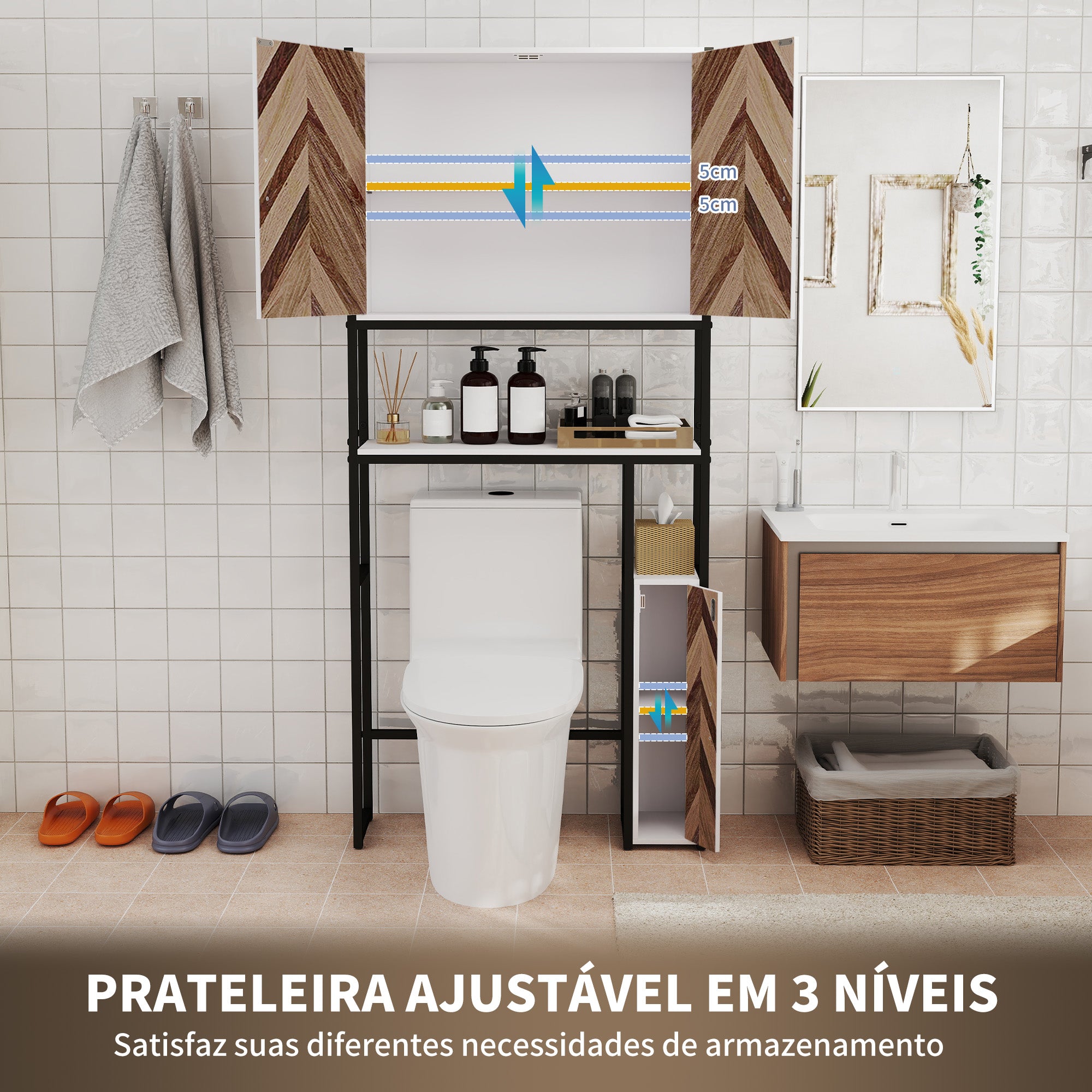 Móvel sobre Sanita – 79,5x23x178 cm – Branco e Madeira – Melamina e Aço