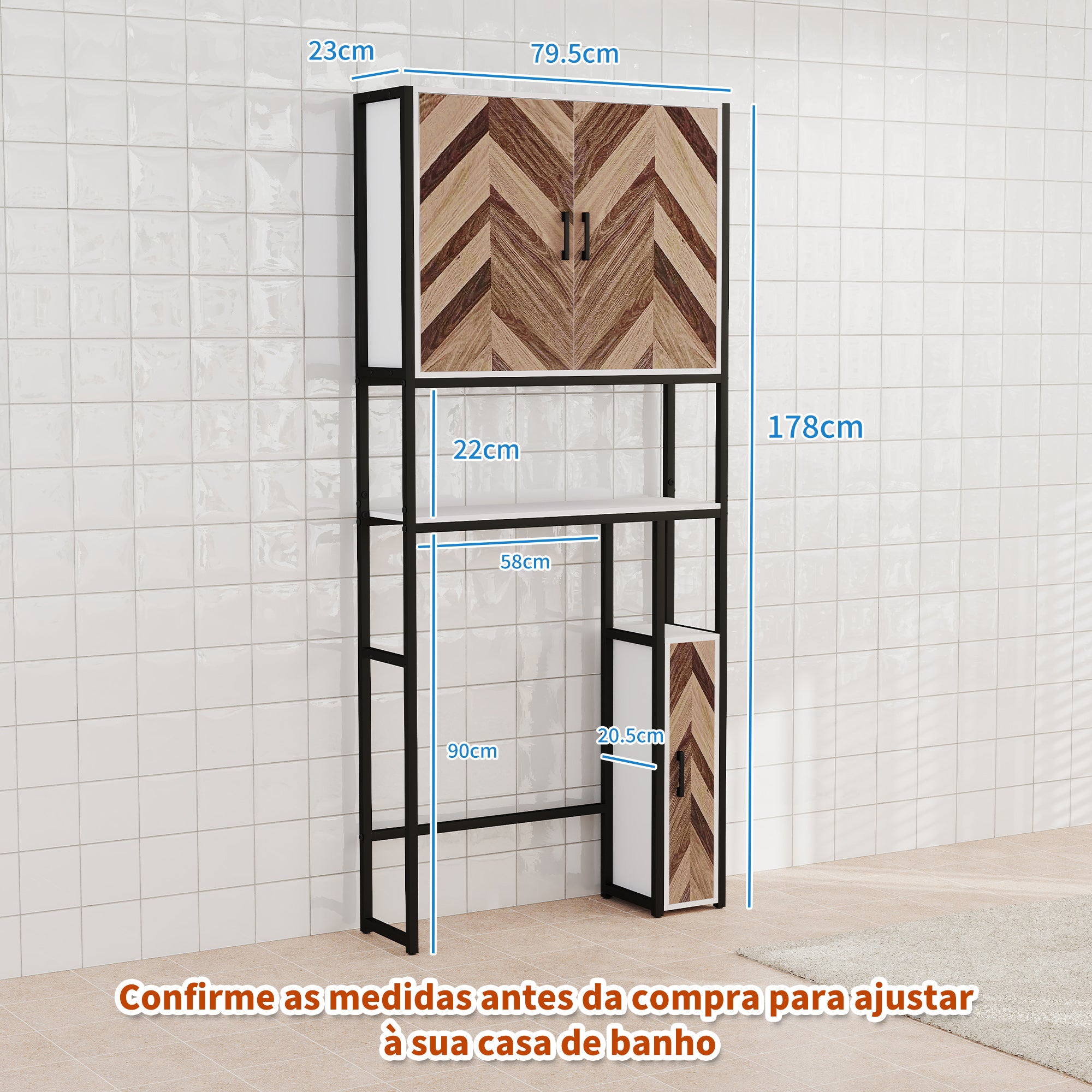 Móvel sobre Sanita – 79,5x23x178 cm – Branco e Madeira – Melamina e Aço