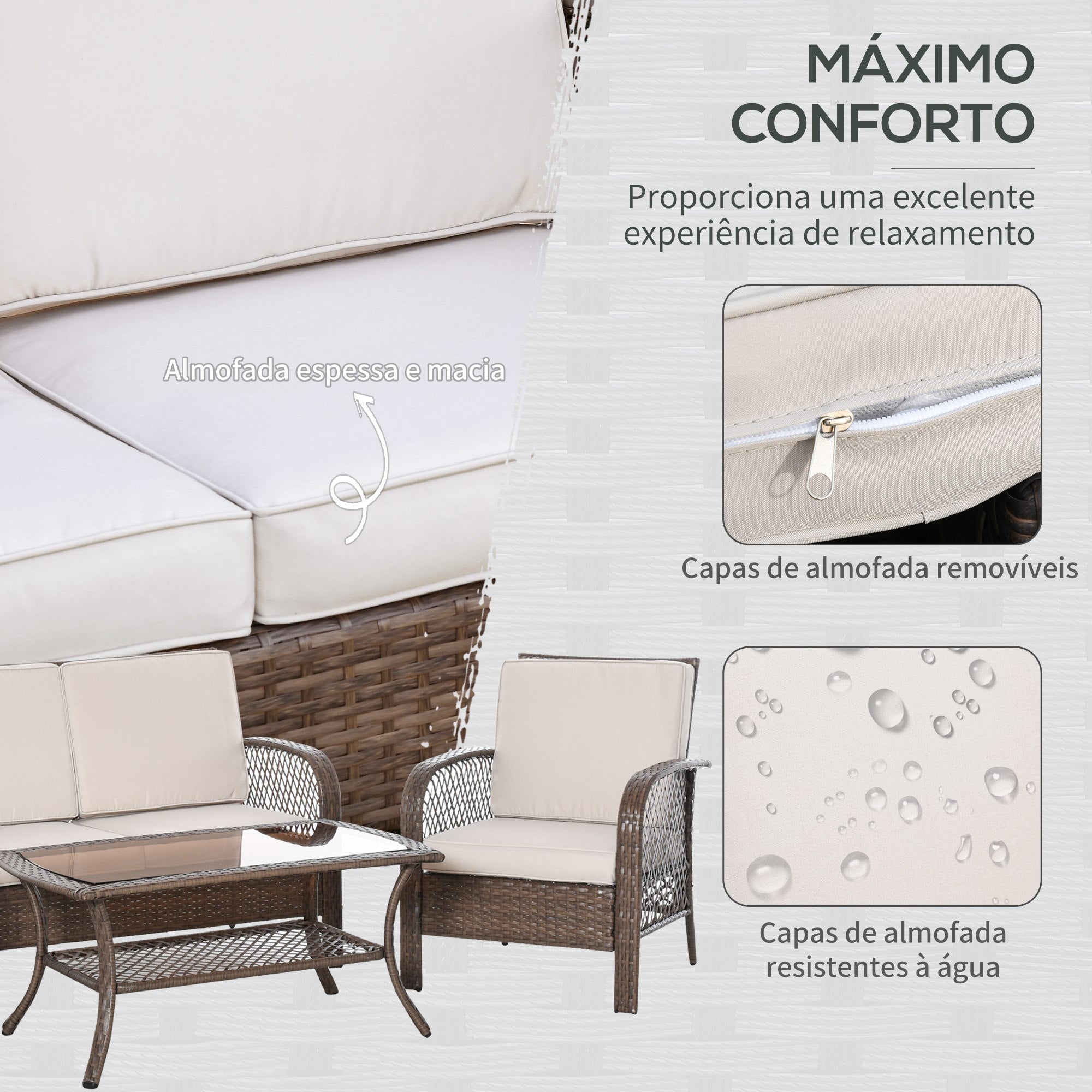 Conjunto de Móveis de Jardim de Vime PE Marrom 126x70x88 cm