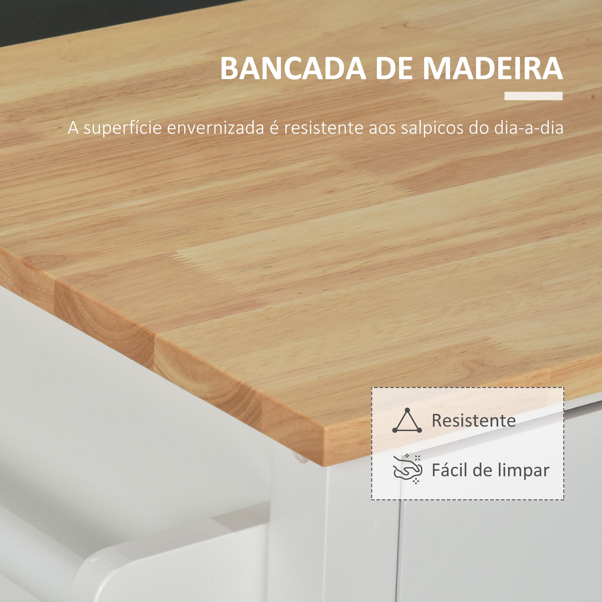 Carrinho de Cozinha 107,5x48x89cm Branco e Madeira