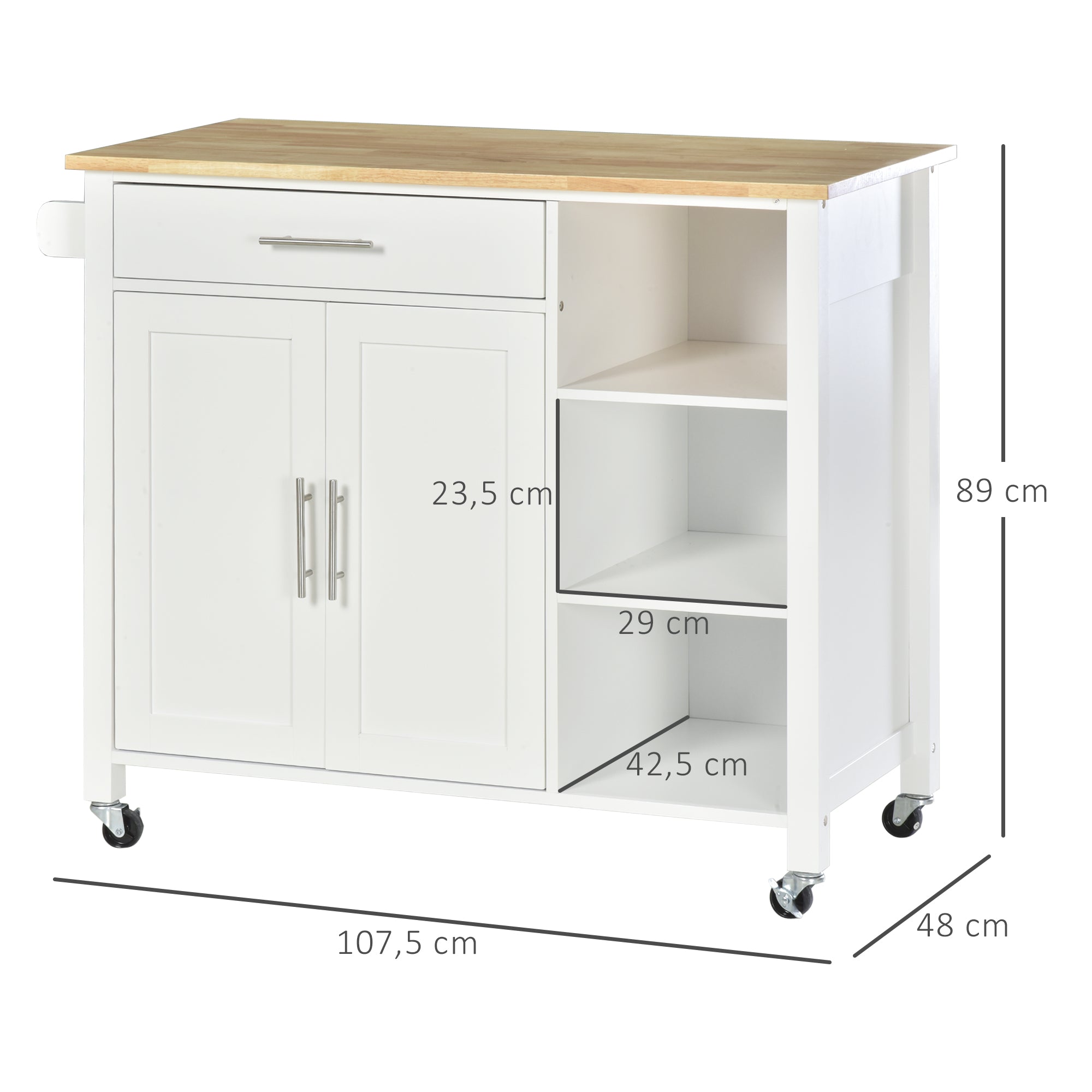 Carrinho de Cozinha 107,5x48x89cm Branco e Madeira