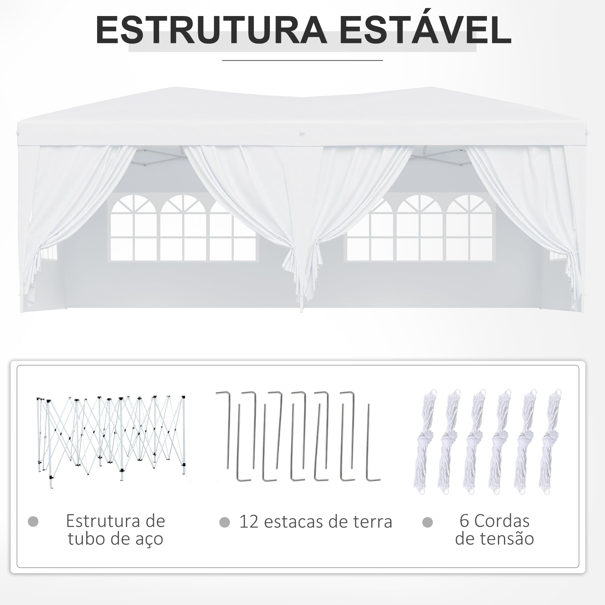 Tenda para Festas com Paredes Amovíveis 591x297x255 cm - Branco