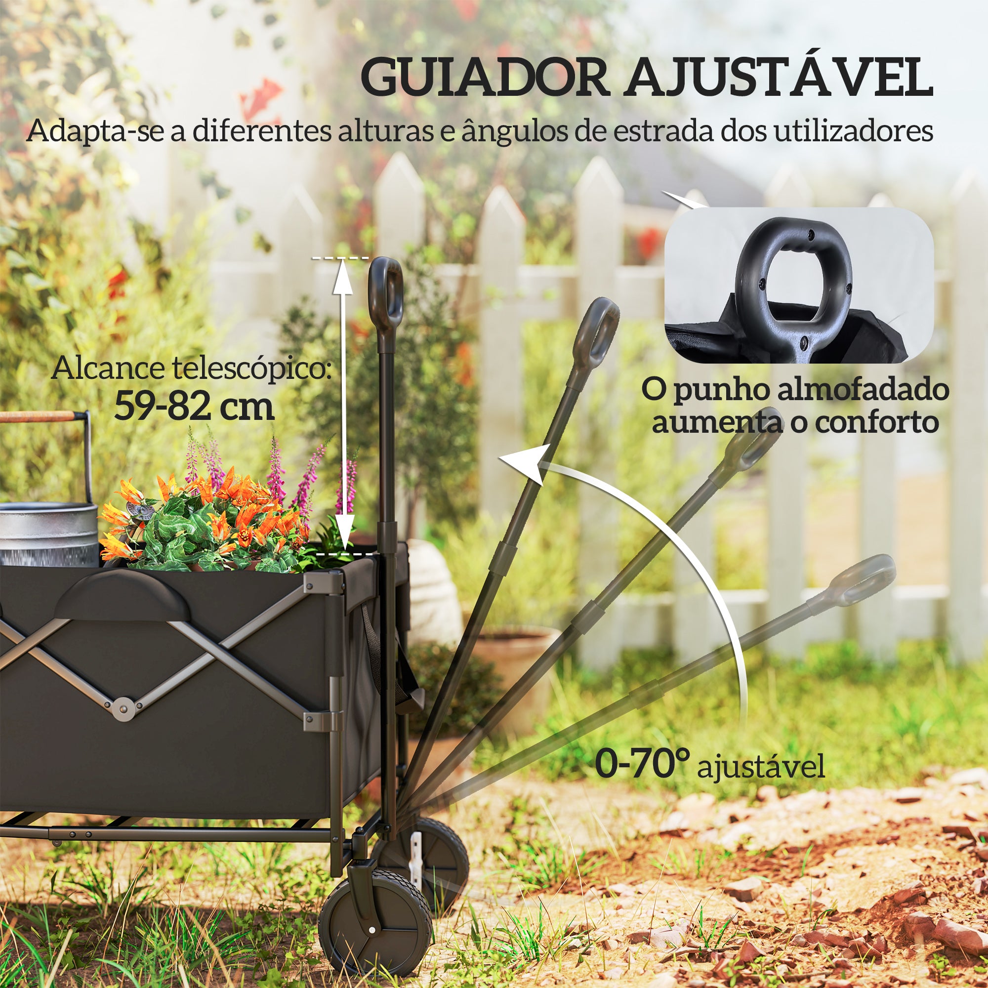 Carrinho de Transporte Dobrável com Rodas Grandes 95x55x102 cm Preto