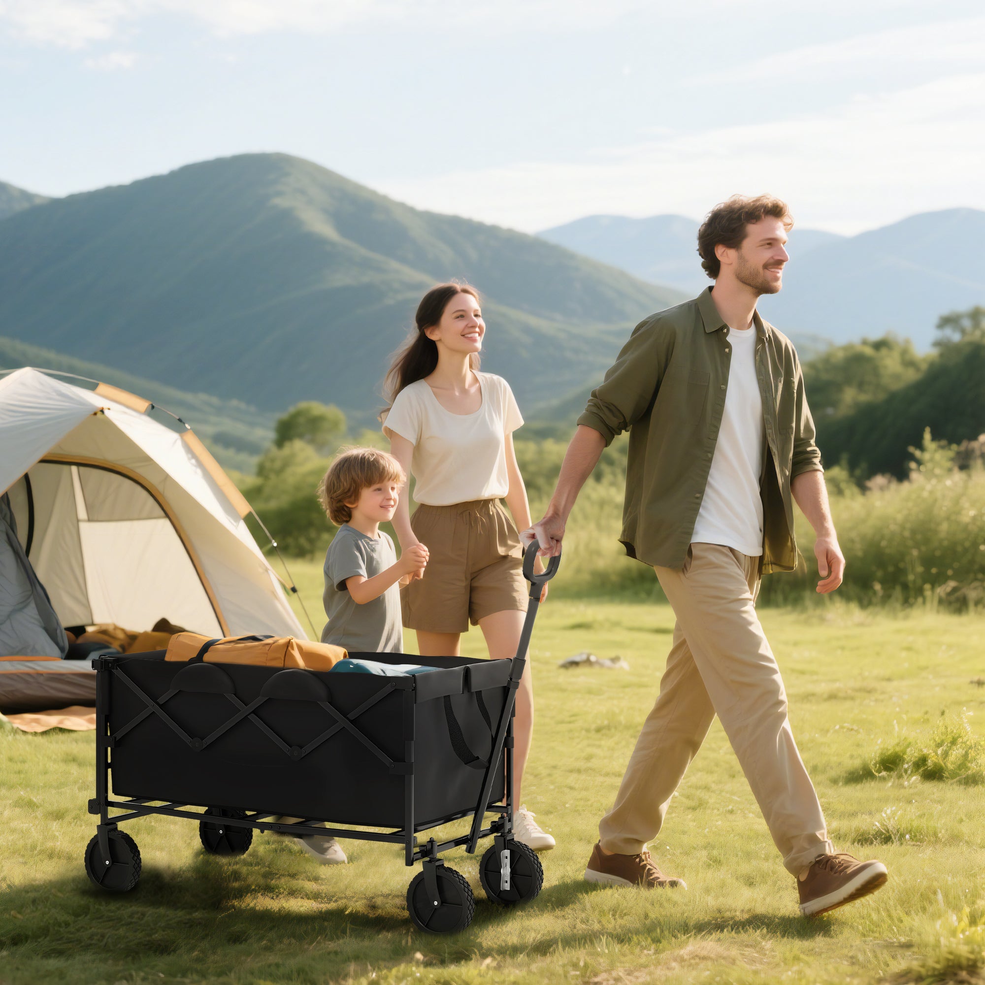 Carrinho de Transporte Dobrável com Rodas Grandes 95x55x102 cm Preto