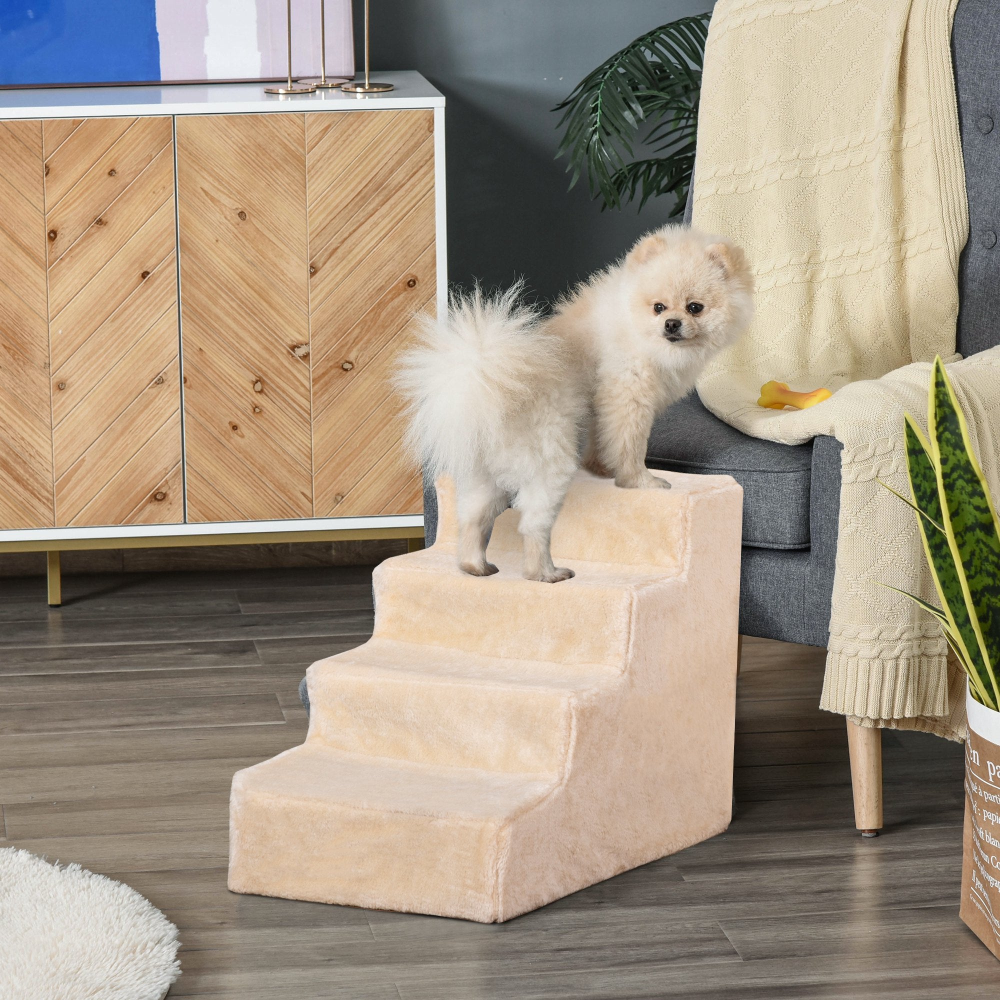Escada para Animais de Estimação – 60x35x44 cm – Bege – Aglomerado de Madeira