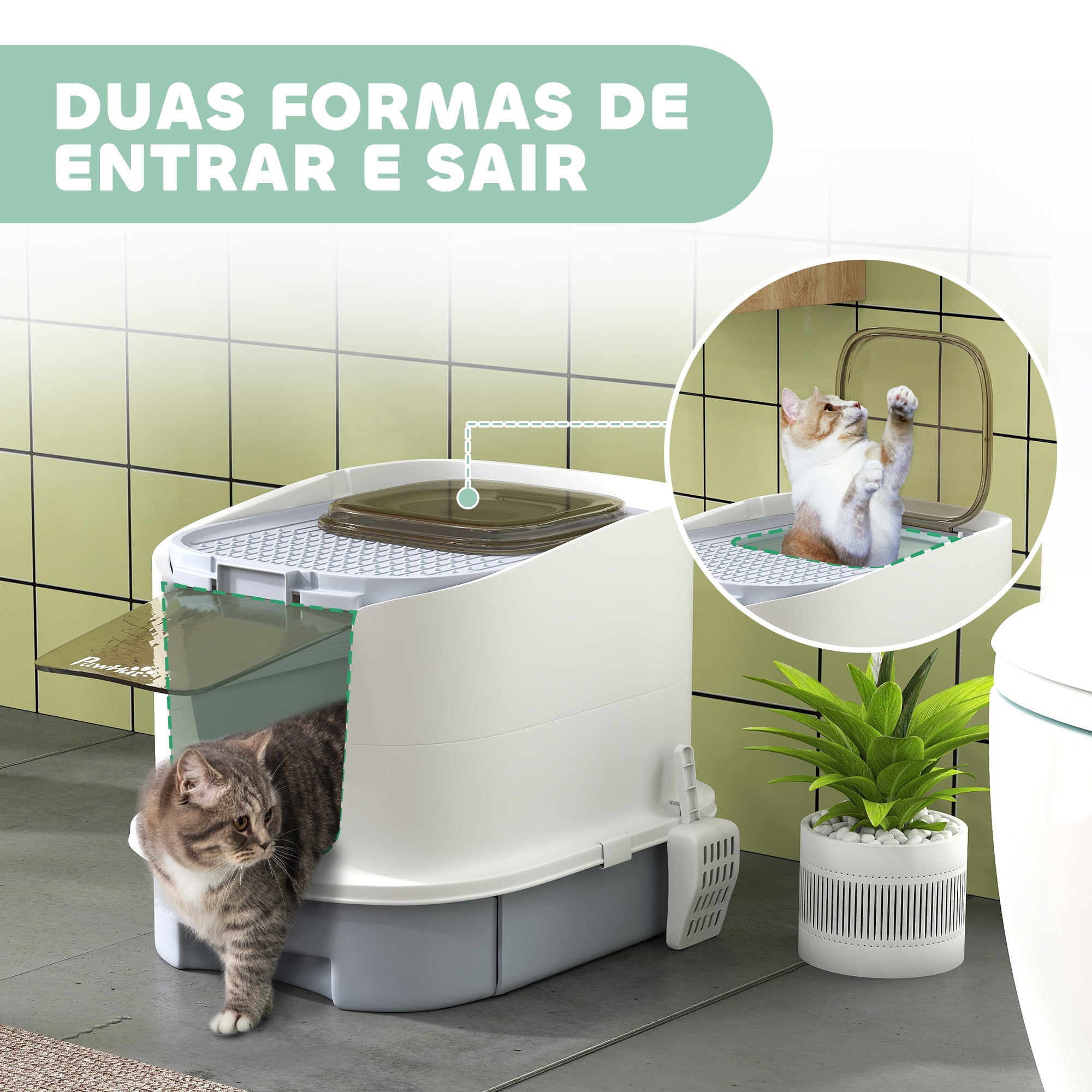 Caixa de Areia para Gatos Fechada – 40,5x52,5x42,5 cm – Cinzenta – Polipropileno