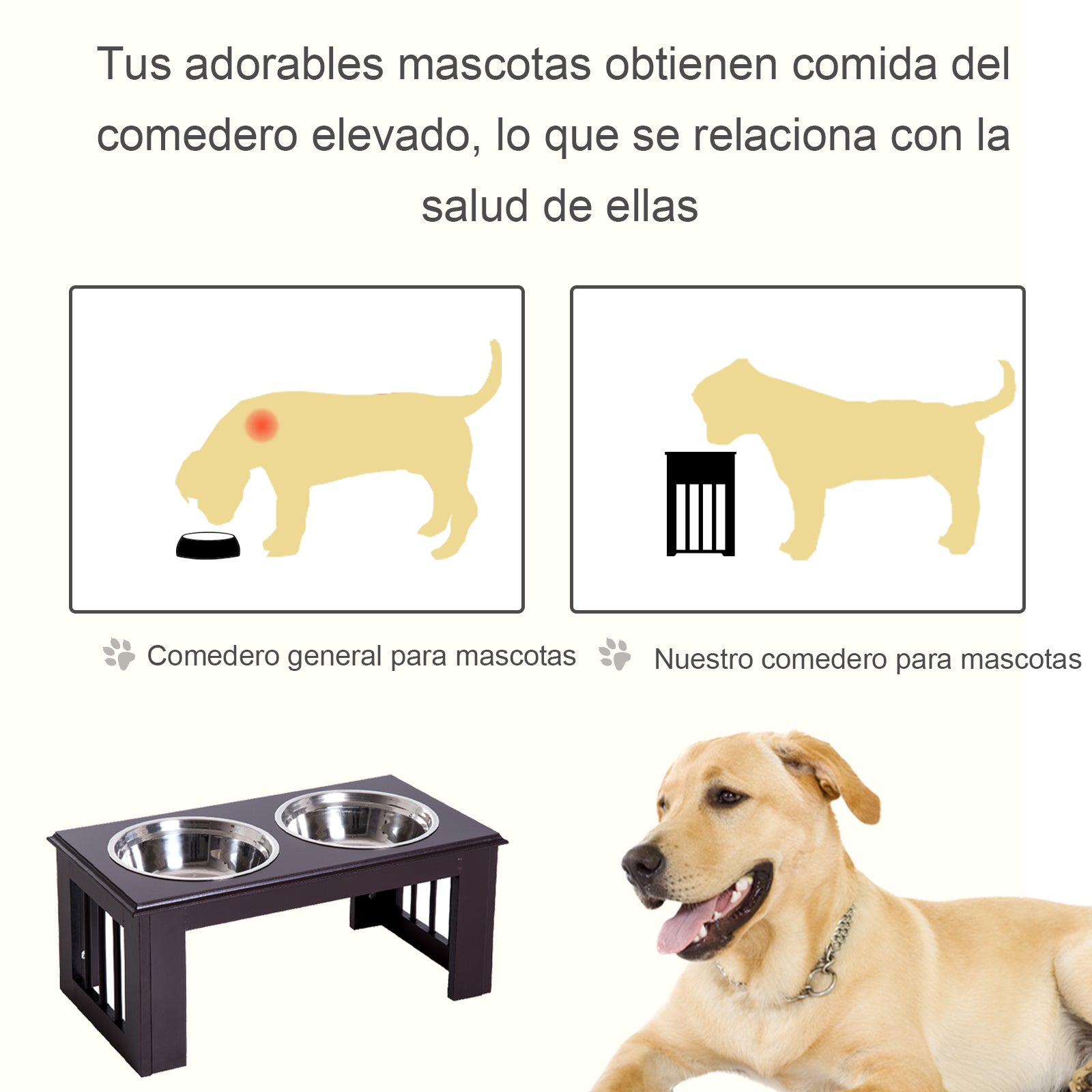 Comedouro Elevado para Cães 58,4x30,5x25,4 cm - Marrom Escuro