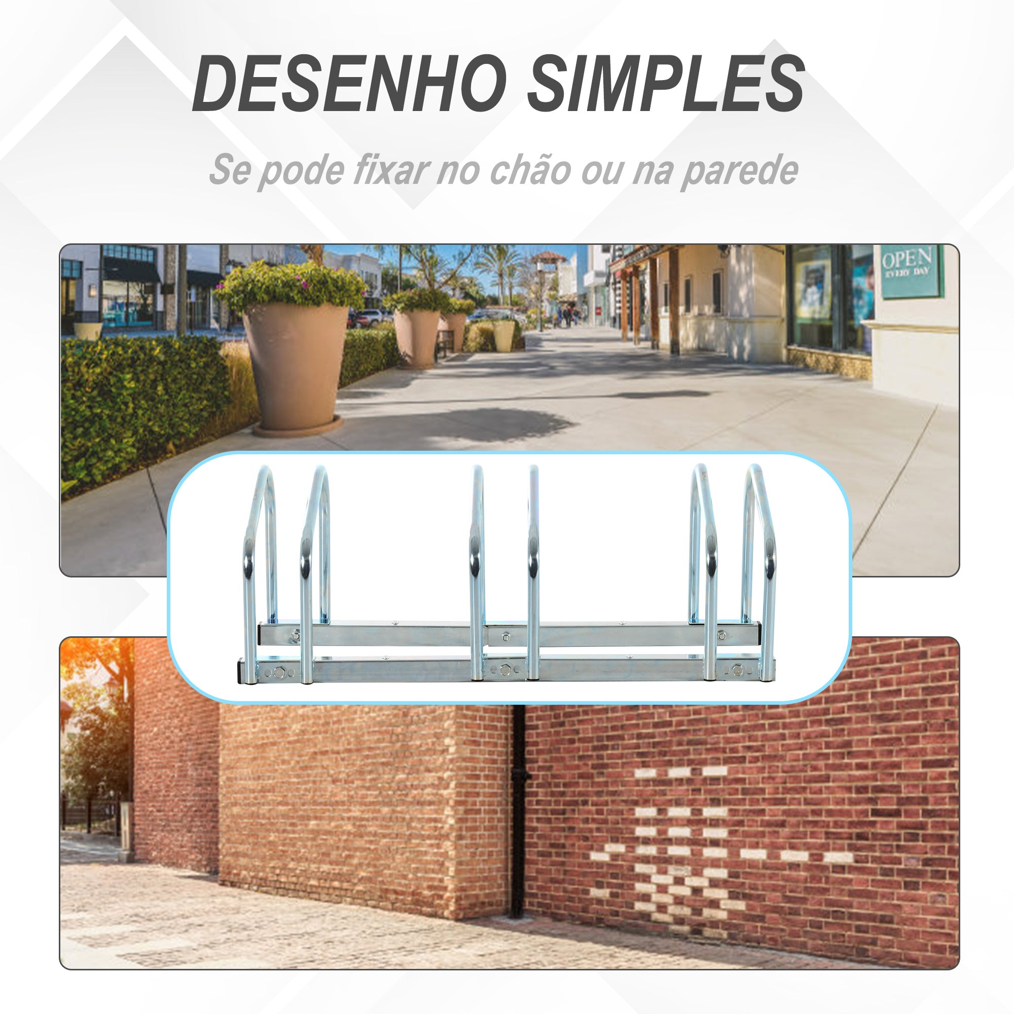 Suporte para Bicicletas – 76x33x27cm – Prateado – Aço Galvanizado