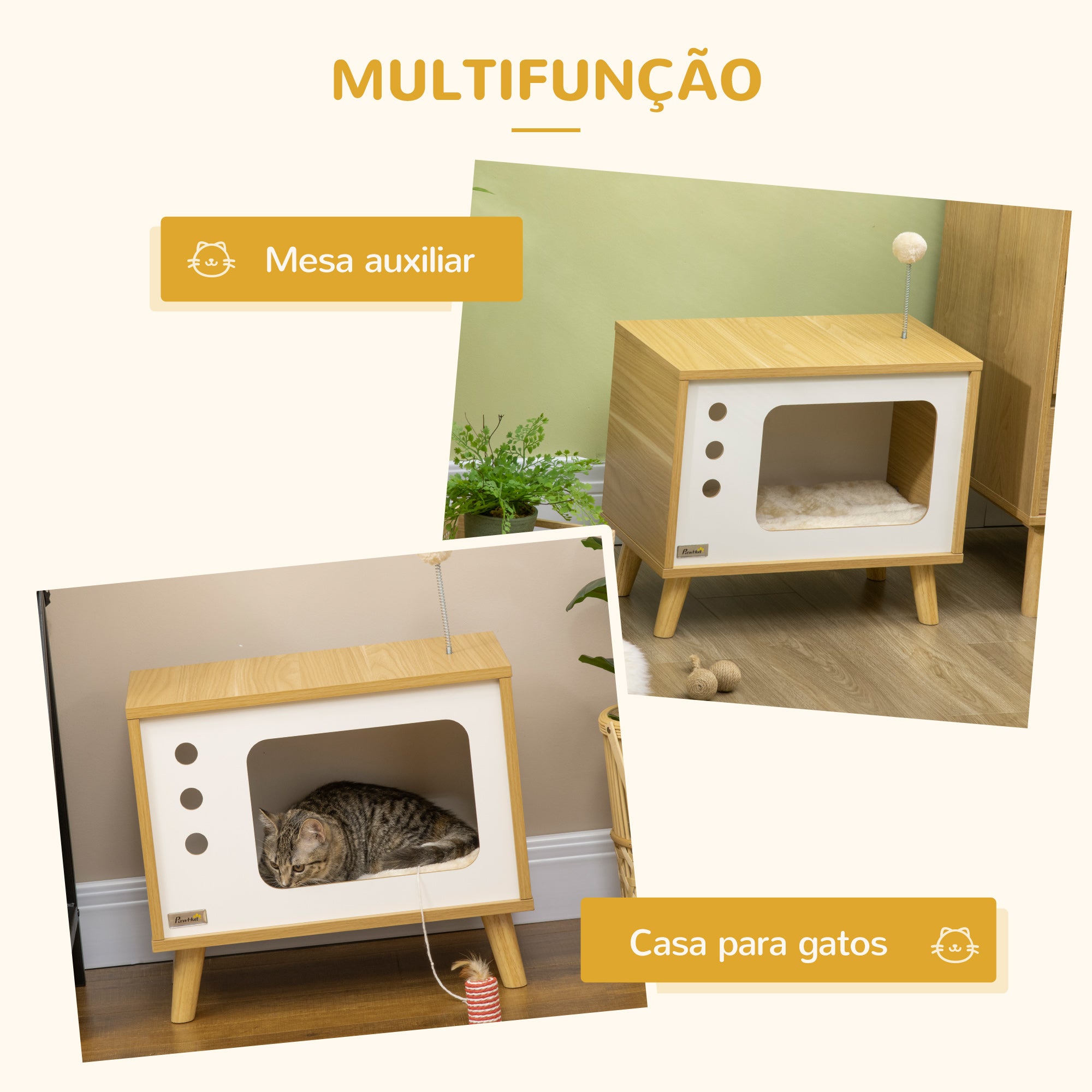 Casa Caverna para Gatos 50x28x43cm Cor de Carvalho