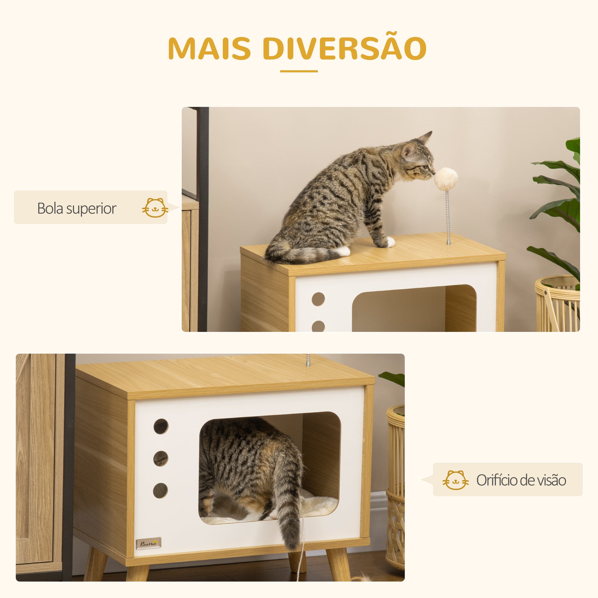 Casa Caverna para Gatos 50x28x43cm Cor de Carvalho
